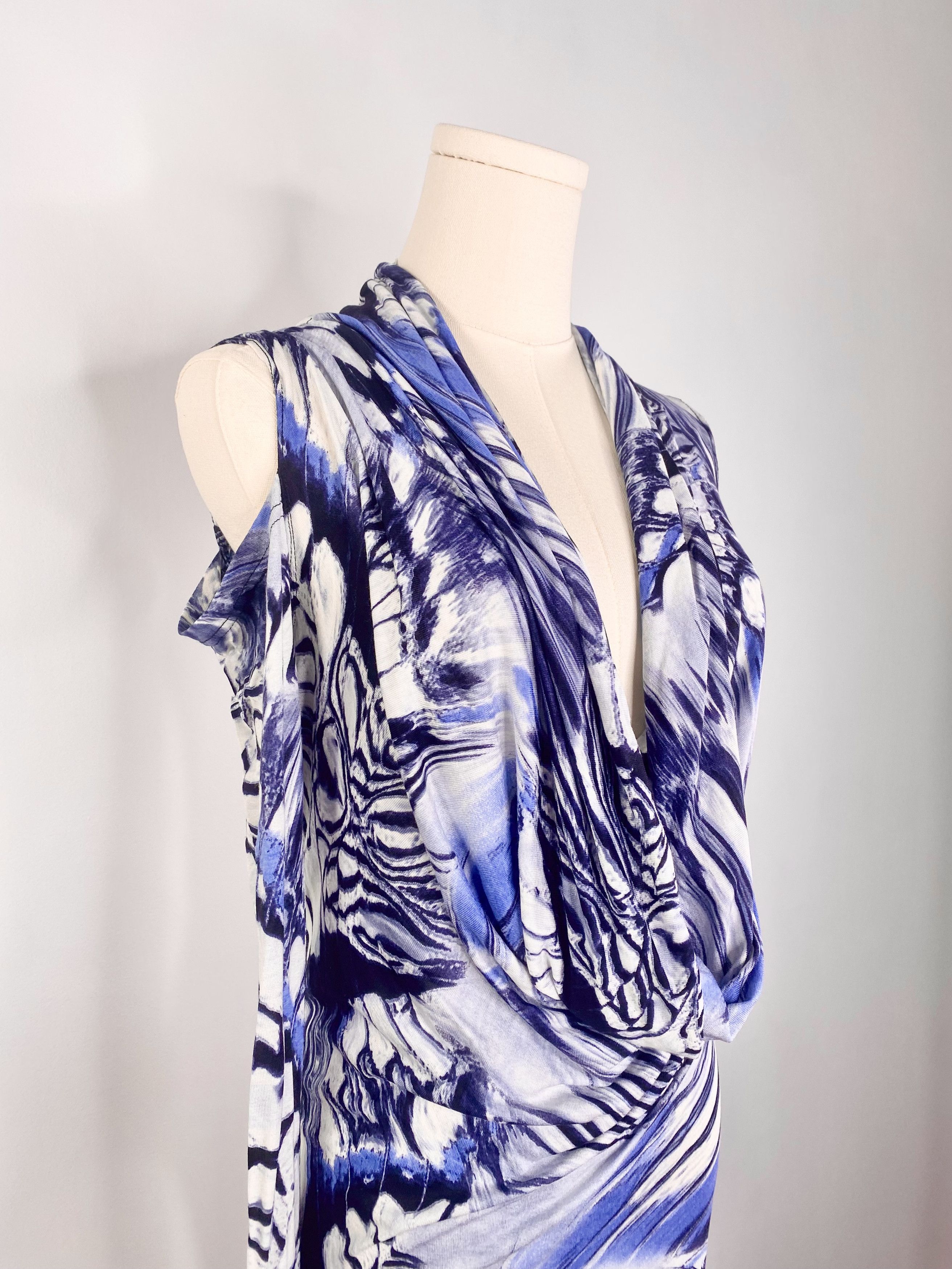 Jean Paul Gaultier Jean Paul Gaultier - Blue Psychedelic Marble Cowl Neck Dress Size M / US 6-8 / IT 42-44 - 10 Thumbnail