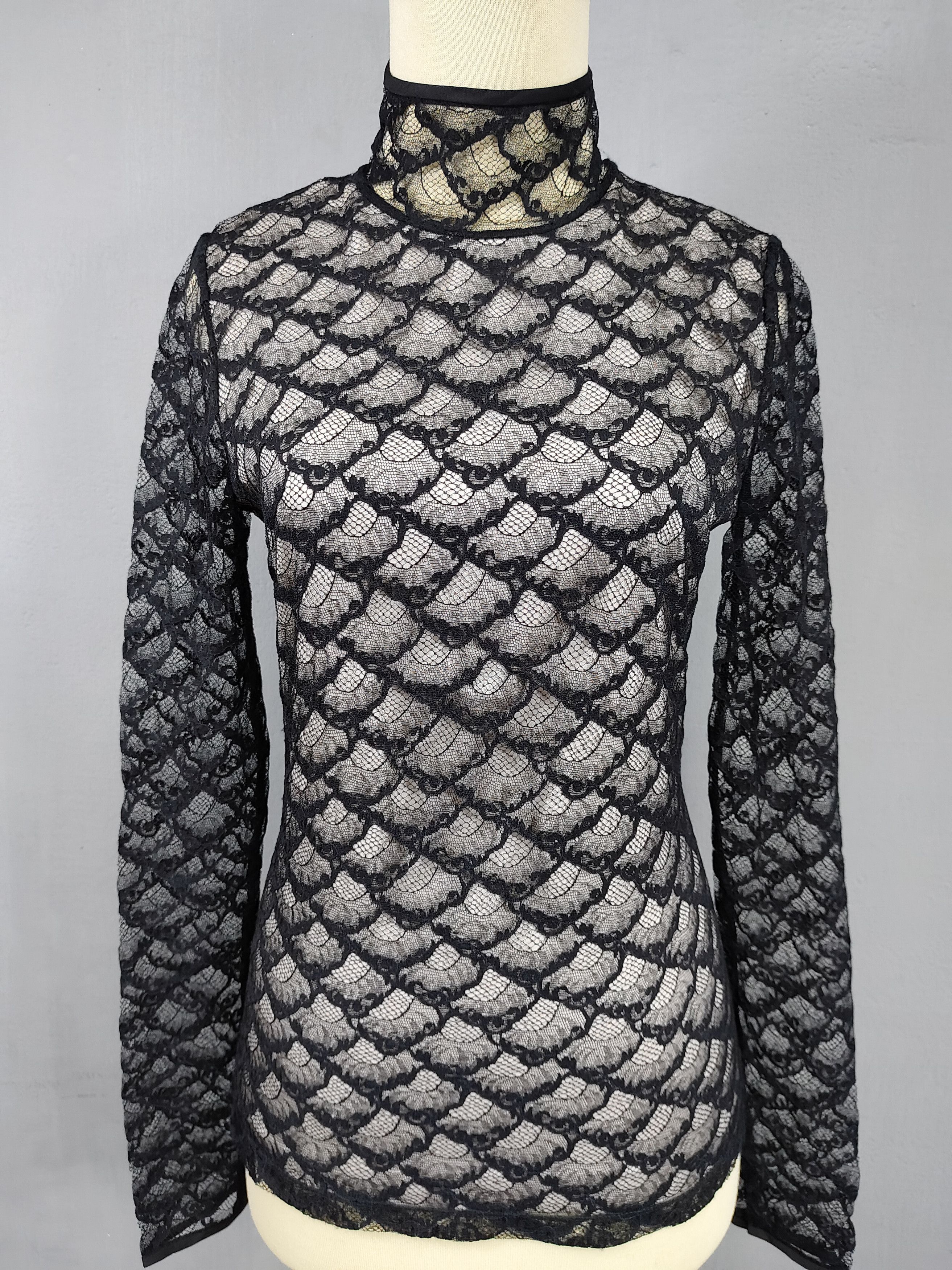 Diane von Furstenberg DVF- Gothic Coquette Dark Sheer Lace Mock Neck Top Size S / US 4 / IT 40 - 3 Thumbnail