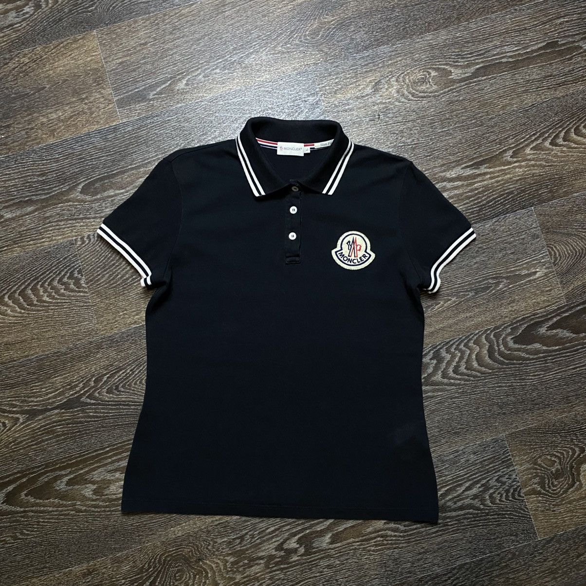 Moncler Moncler Polo Shirt Tee Black Big Logo Women size M/L rare Size L / US 10 / IT 46 - 1 Thumbnail