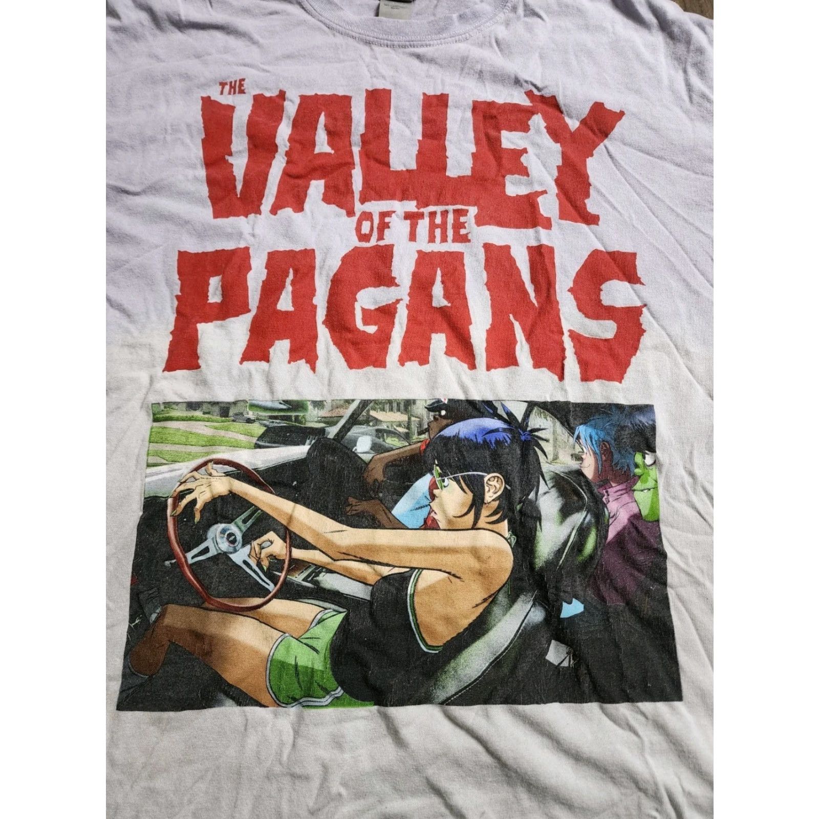 Gildan Womens T-Shirt Gorillaz The Valley Of The Pagans Split Dye Rock Distressed Crew Neck Purple L Adult Women Shirt Usable Condition Size L / US 10 / IT 46 - 5 Thumbnail