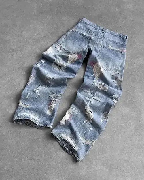 Designer × Japanese Brand × Jean Vintage Ripped Straight Baggy Jeans Size US 29 - 4 Thumbnail