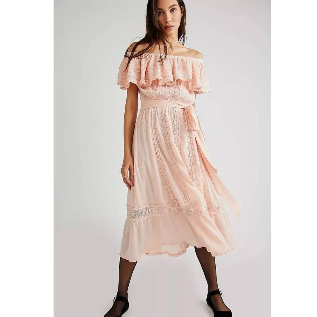 Free People New Spell Cassie Off The Shoulder Lace Gown $299 XS Pink Size XS / US 0-2 / IT 36-38 - 1 Thumbnail