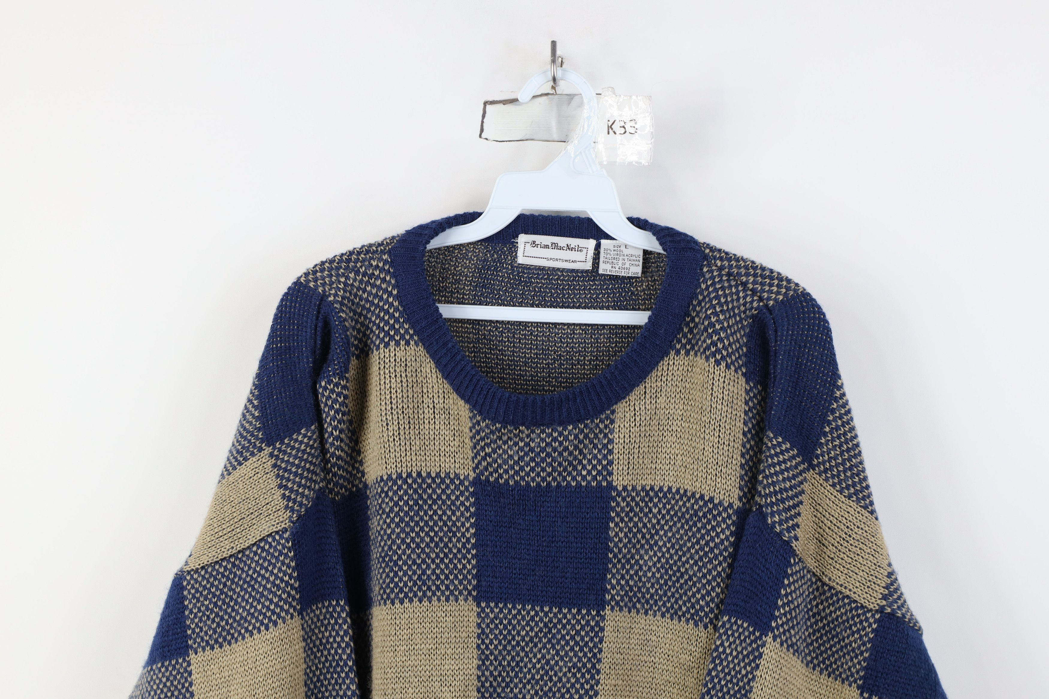 Vintage Vintage 90s Streetwear Blend Knit Checkered Crewneck Sweater Size US L / EU 52-54 / 3 - 2 Thumbnail
