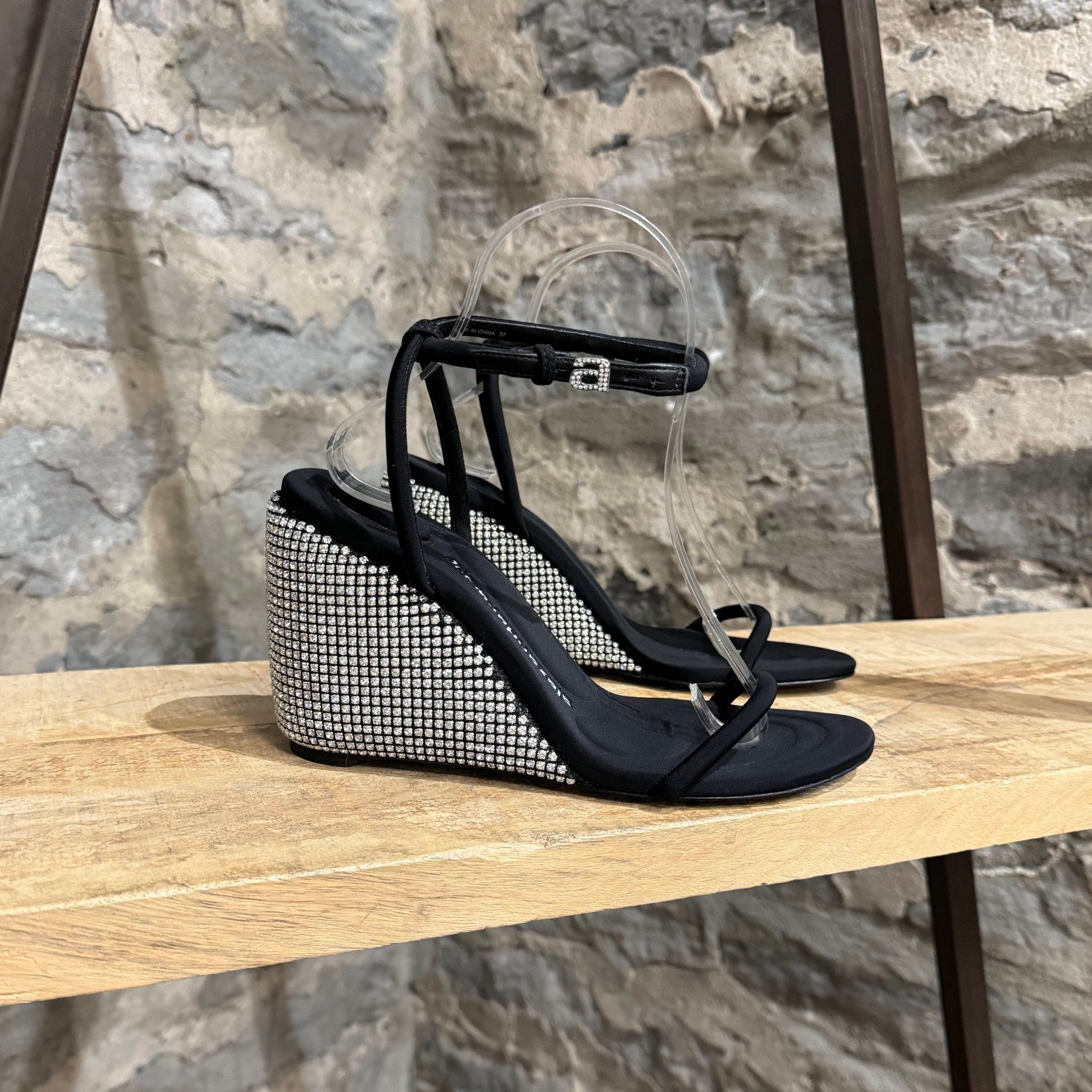 Alexander Wang Alexander Wang Black Dahlia Rhinestone Wedge Sandals Size US 7 / IT 37 - 1 Thumbnail