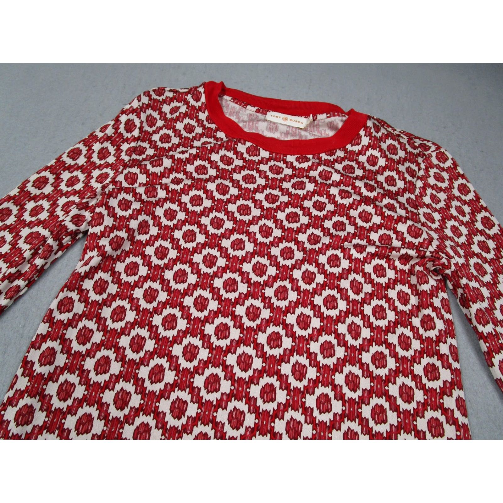 Tory Burch Tory Burch Silk Dress Womens Small Long Sleeve Geometric Pattern Red Designer Sheath Size S / US 4 / IT 40 - 2 Thumbnail