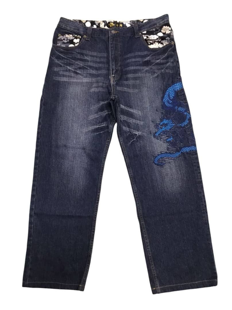 Vintage BINDING OFFER🔥🔥Blue Dragon Embroidered Denim Jeans Size US 36 / EU 52 - 1 Thumbnail