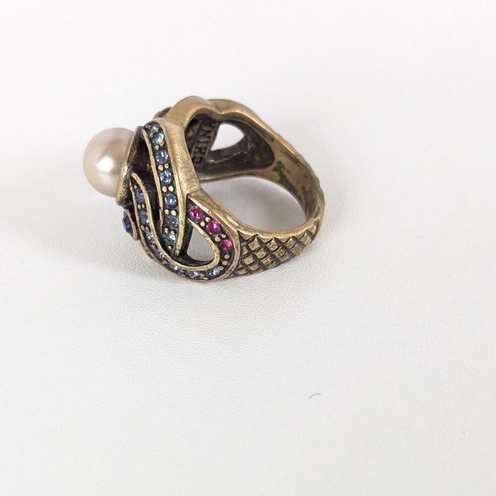 Vintage Vintage Heidi Daus Faux Pearl Amethyst Crystal Cocktail Ring Size ONE SIZE - 3 Thumbnail