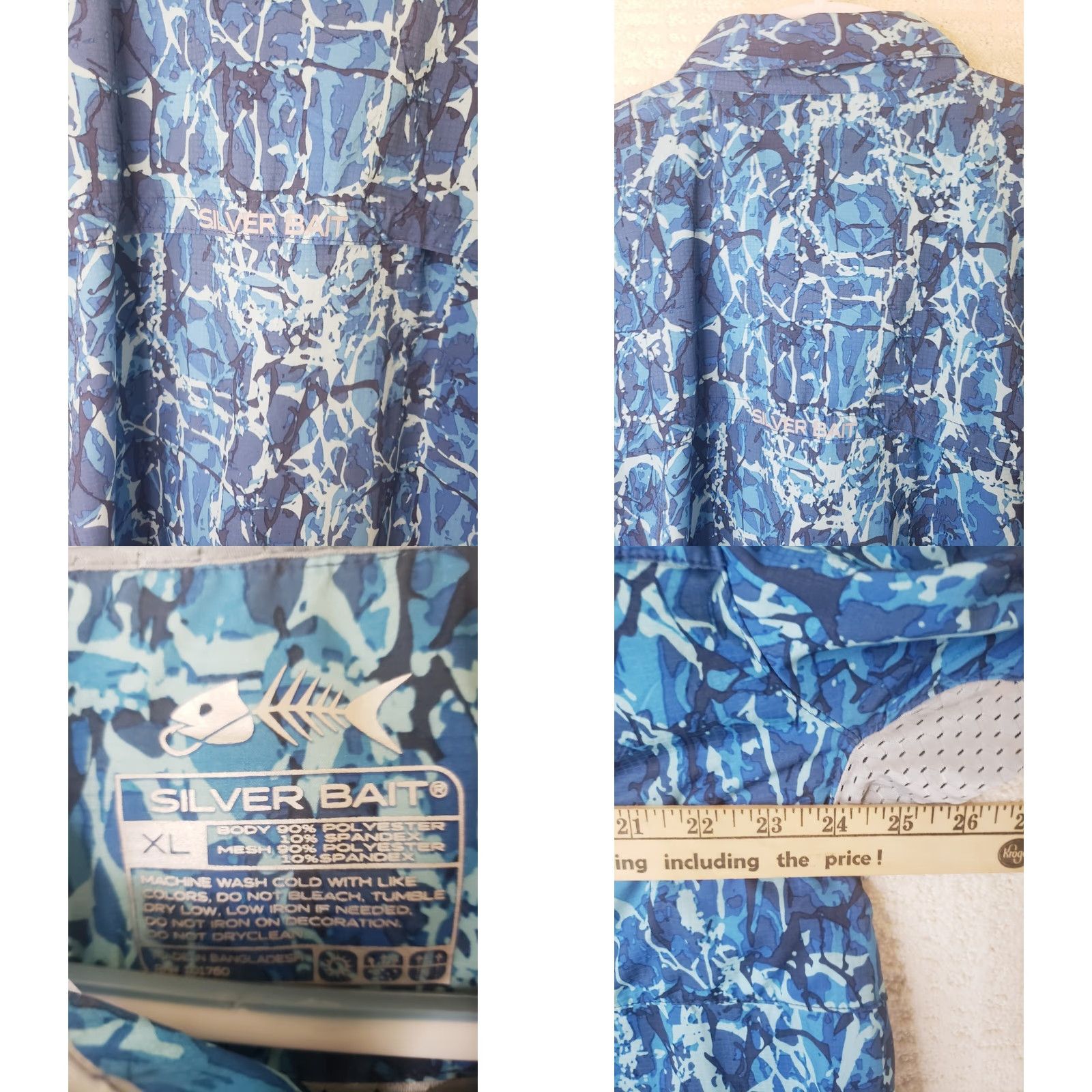 Vintage Silver Bait Men's Fishing Shirt Short Sleeve Blue Camo Print XL Ventilated Breathable All Seasons Button-Up Shirt Mens Size US XL / EU 56 / 4 - 9 Thumbnail
