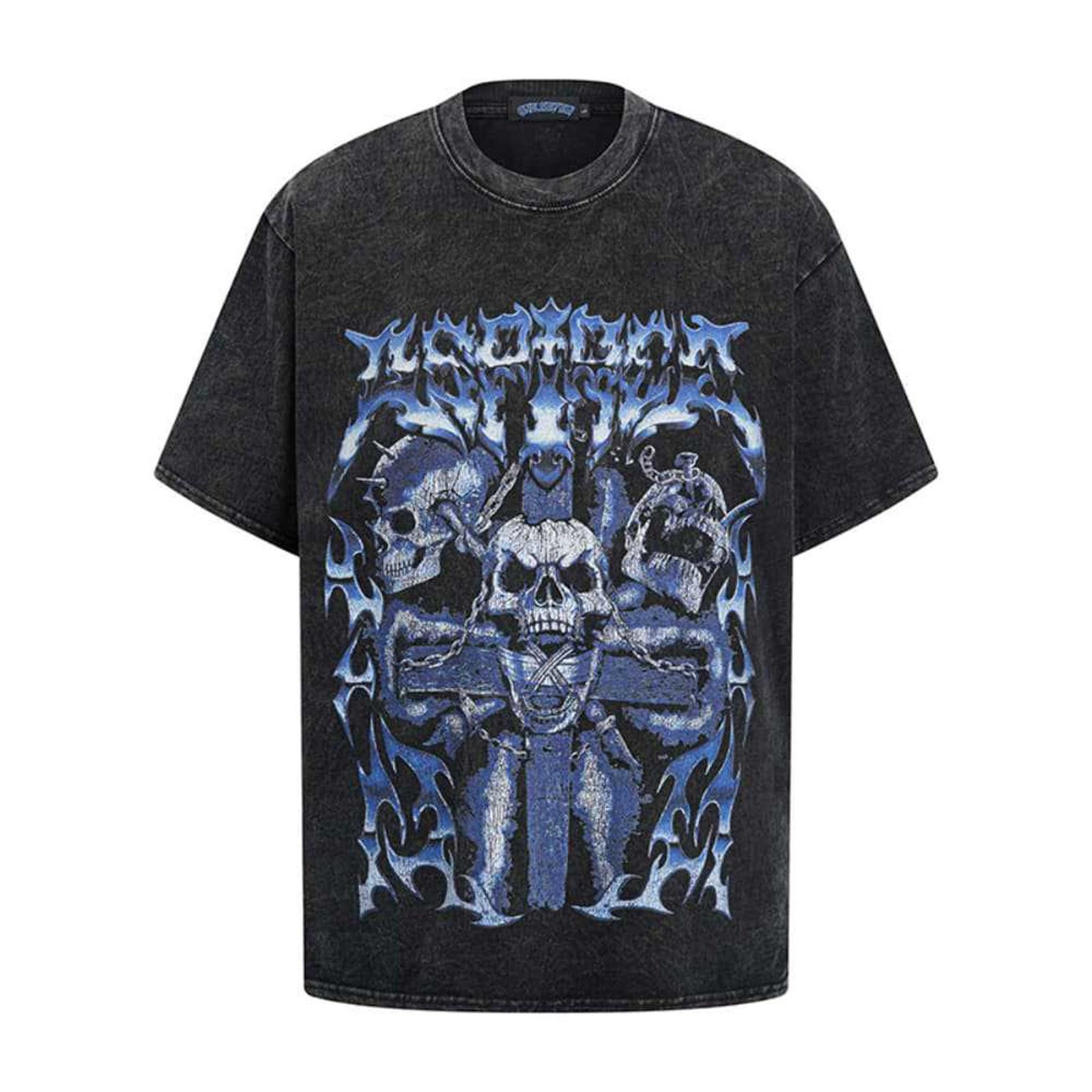 Vintage Gothic Skull Graphic Tee - Black & Blue Size US M / EU 48-50 / 2 - 1 Thumbnail