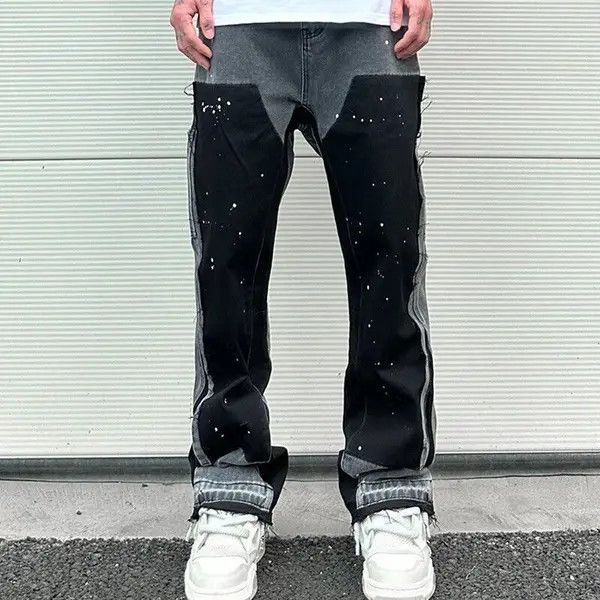 Japanese Brand × Vintage Splash Ink Painted Washed Micro Elastic Denim Logging Pants Size US 36 / EU 52 - 1 Thumbnail