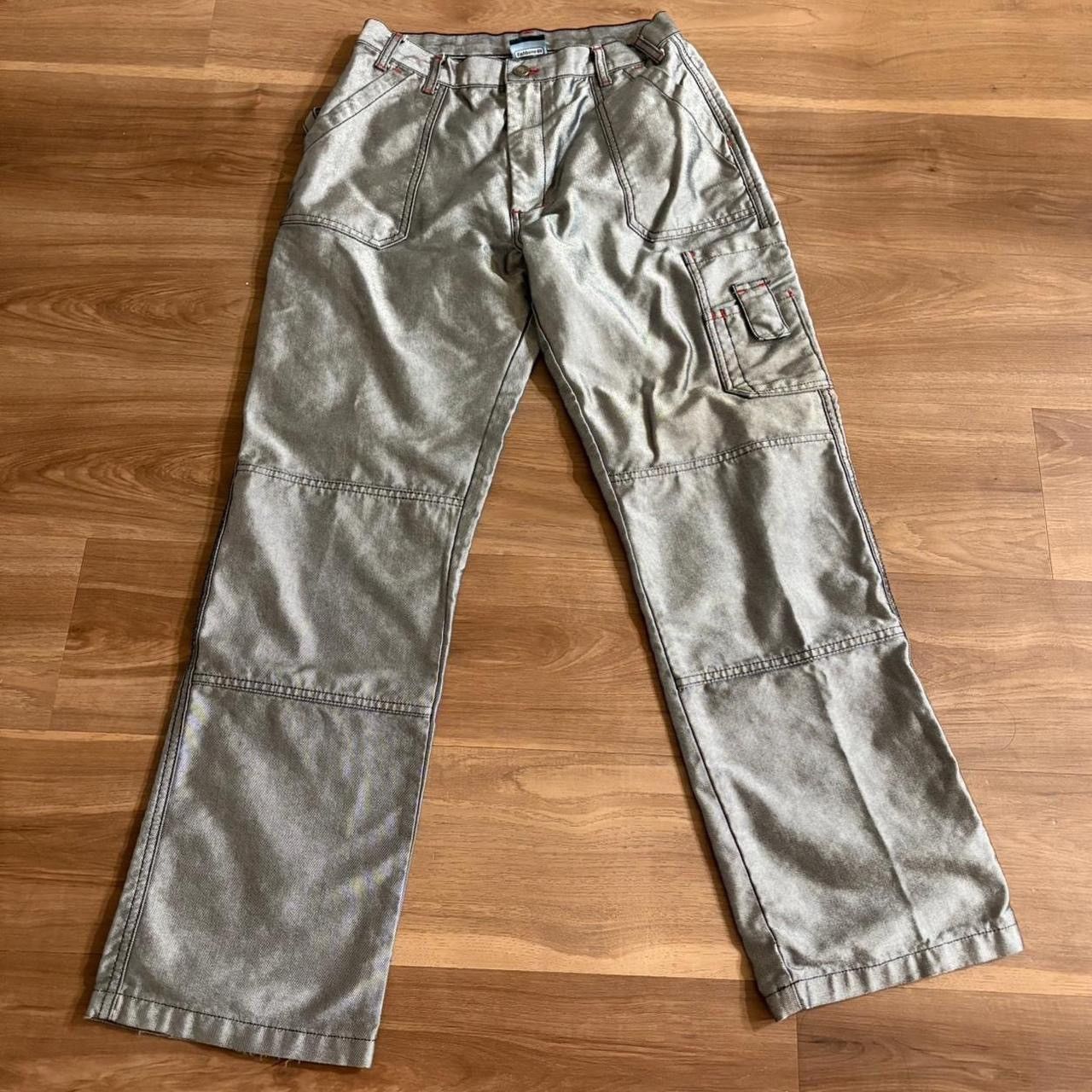RARE Vintage Fishbone Metallic Silver Cargo Pants