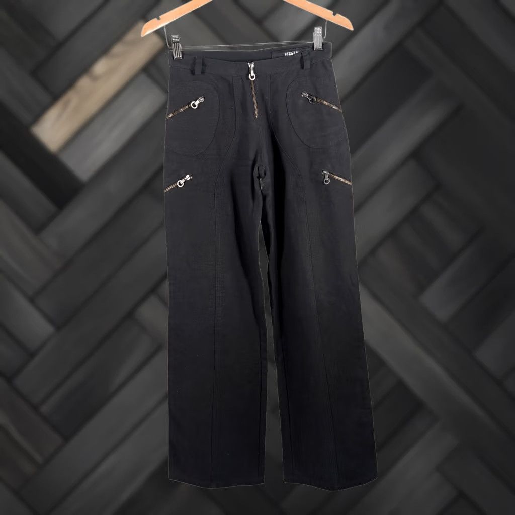 Versace VINTAGE Versus Versace Black Pants 90s Flare Wide Leg Zipper 24 Italy Women Size 42" / US 20 - 1 Thumbnail