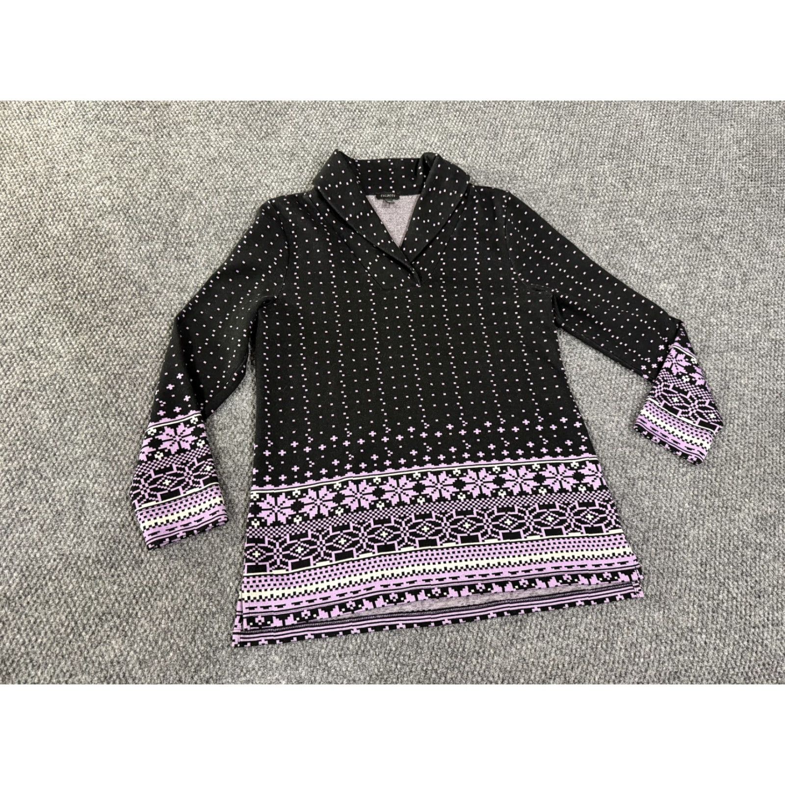 Talbots Talbots Sweater Tunic Womens M Black Pink Fair Isle Ski Collared Knit Casual Holiday Snowflake Pattern Womens Medium Tunic Knit Pullover Size M / US 6-8 / IT 42-44 - 2 Thumbnail
