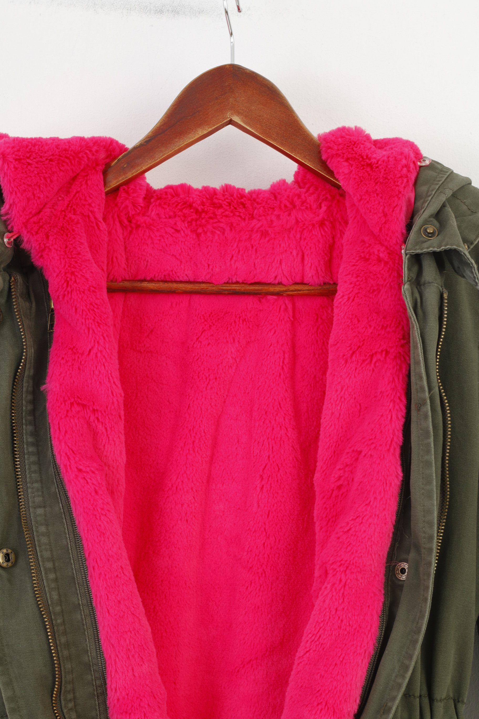 Vintage Blu Deise Woman S Jacket Khaki Padded Pink Fur 0183 Size S / US 4 / IT 40 - 5 Thumbnail