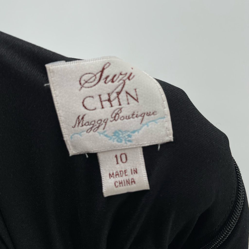 Other Suzi Chin for Maggy Boutique ruched satin waist black velvet Size L / US 10 / IT 46 - 9 Thumbnail