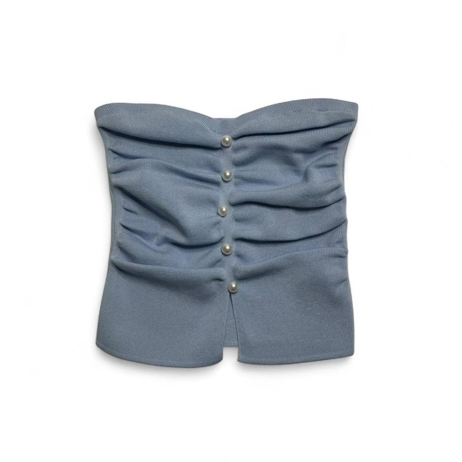 Cider Blue Strapless Button Front Tube Top Fitted Ribbed Size S Size S / US 4 / IT 40 - 4 Thumbnail