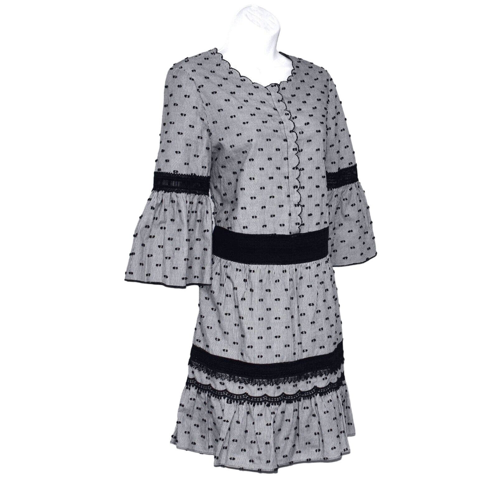 KOBI HALPERIN NEW KOBI HALPERIN Gray White Black Dots Bell Sleeve Dress XS Size XS / US 0-2 / IT 36-38 - 3 Thumbnail