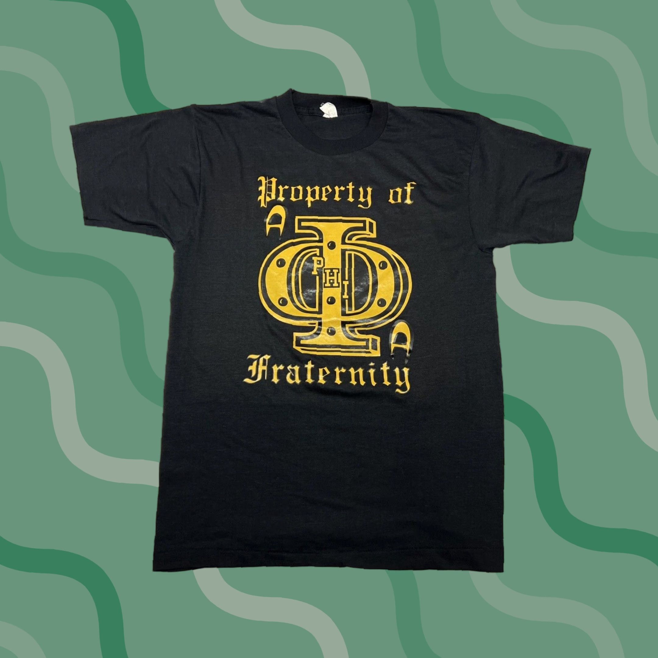 VINTAGE Screen Stars Phi Fraternity T-Shirt - Shirt - Men - Adult Medium - Black - 1980s - Single Stitch - Graphic Tee