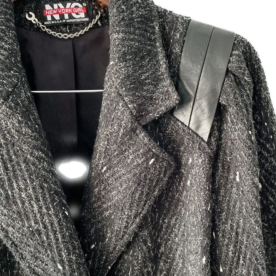 Vintage Vintage 80s marled wool pea coat w/ leather shoulders M Size M / US 6-8 / IT 42-44 - 2 Thumbnail