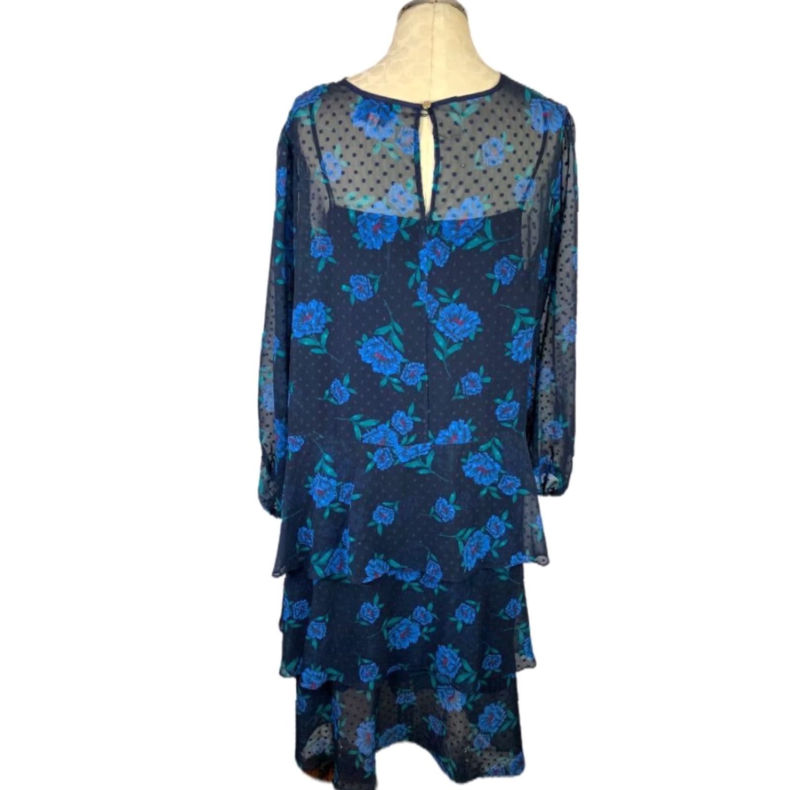 Vintage VINTAGE 24W Draper James for Eloquii Women's Blue Floral Swiss Dot Dress Dress Size 4XL / US 24-26 - 5 Thumbnail