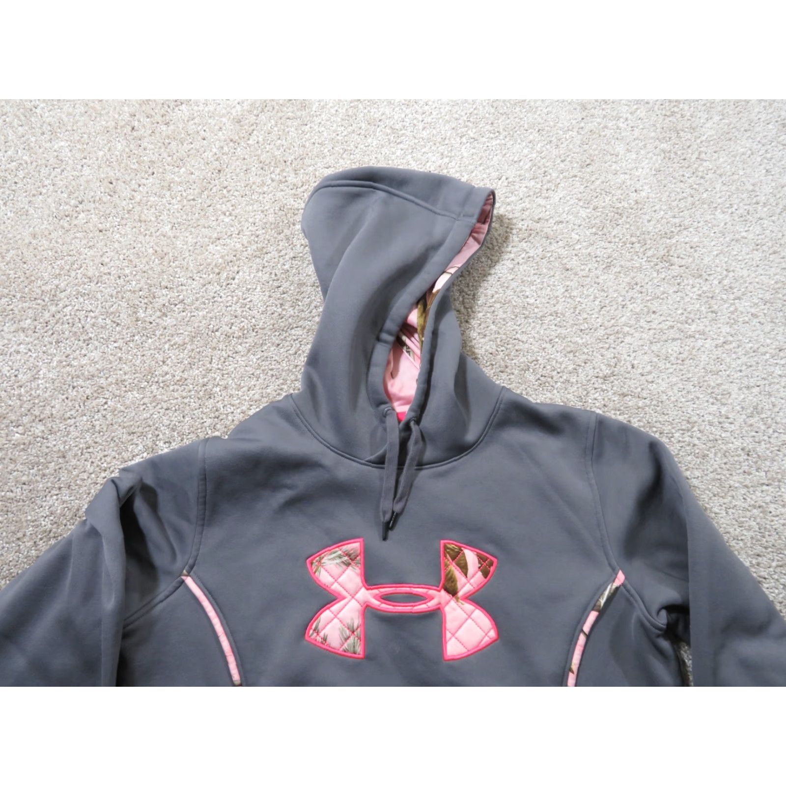 Under Armour Under Armour Hoodie Pink Gray Women's L Country Pullover Sweatshirt Fleece Hooded Pockets Graphic Print Storm Size L / US 10 / IT 46 - 3 Thumbnail