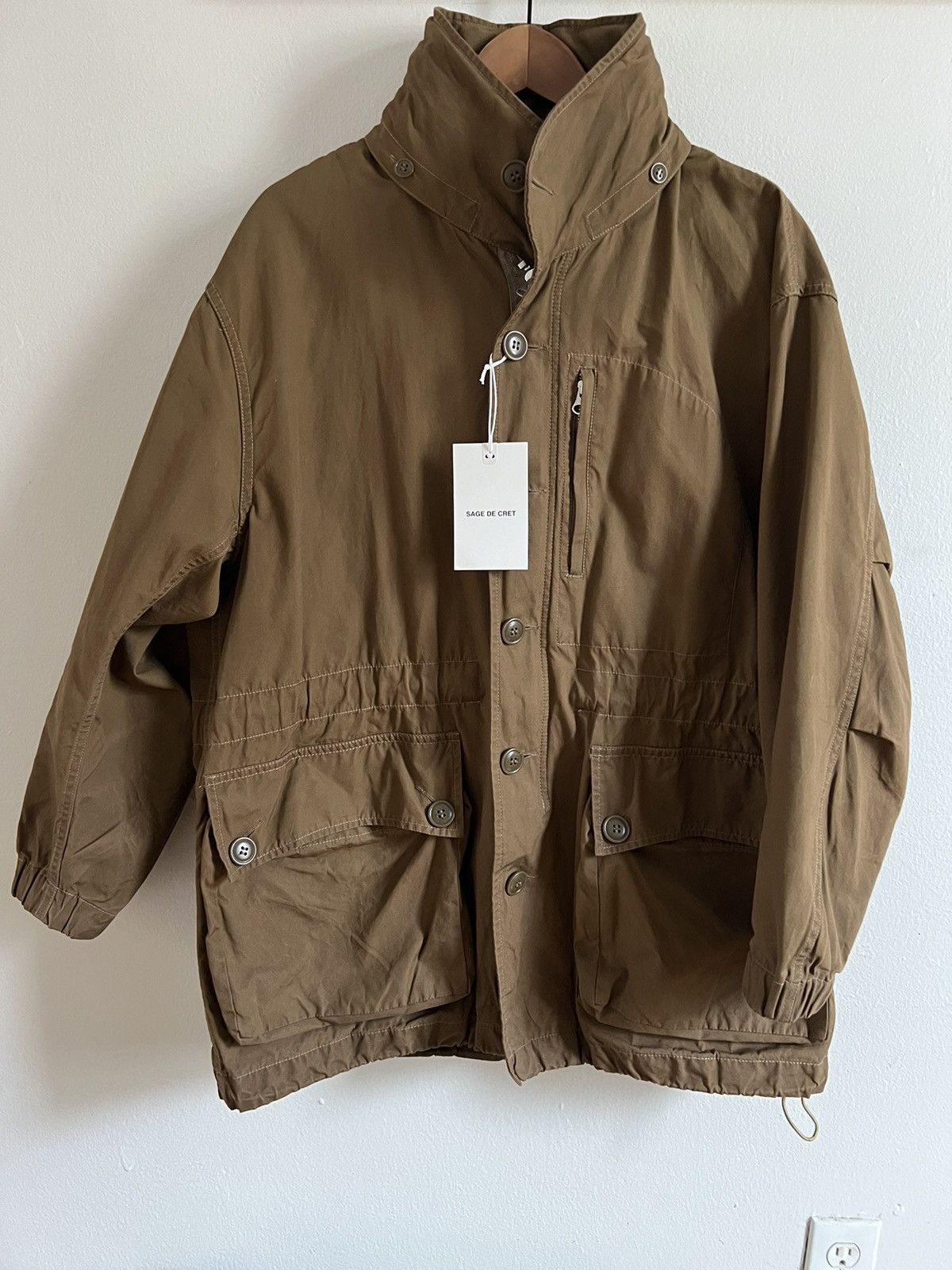 image of Sage De Cret Cotton Waxed Field Half Coat in Beige, Men's (Size Small)
