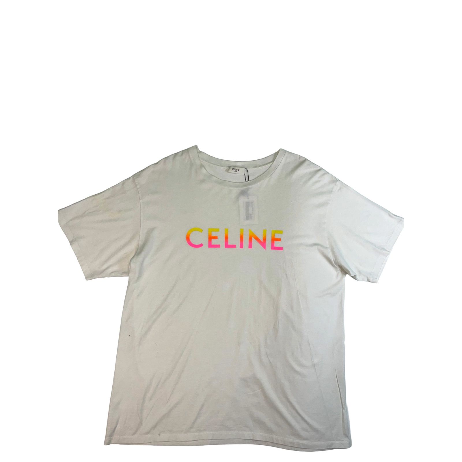 Celine Celine Spellout Logo White, Pink & Yellow Tee Size US XL / EU 56 / 4 - 1 Thumbnail