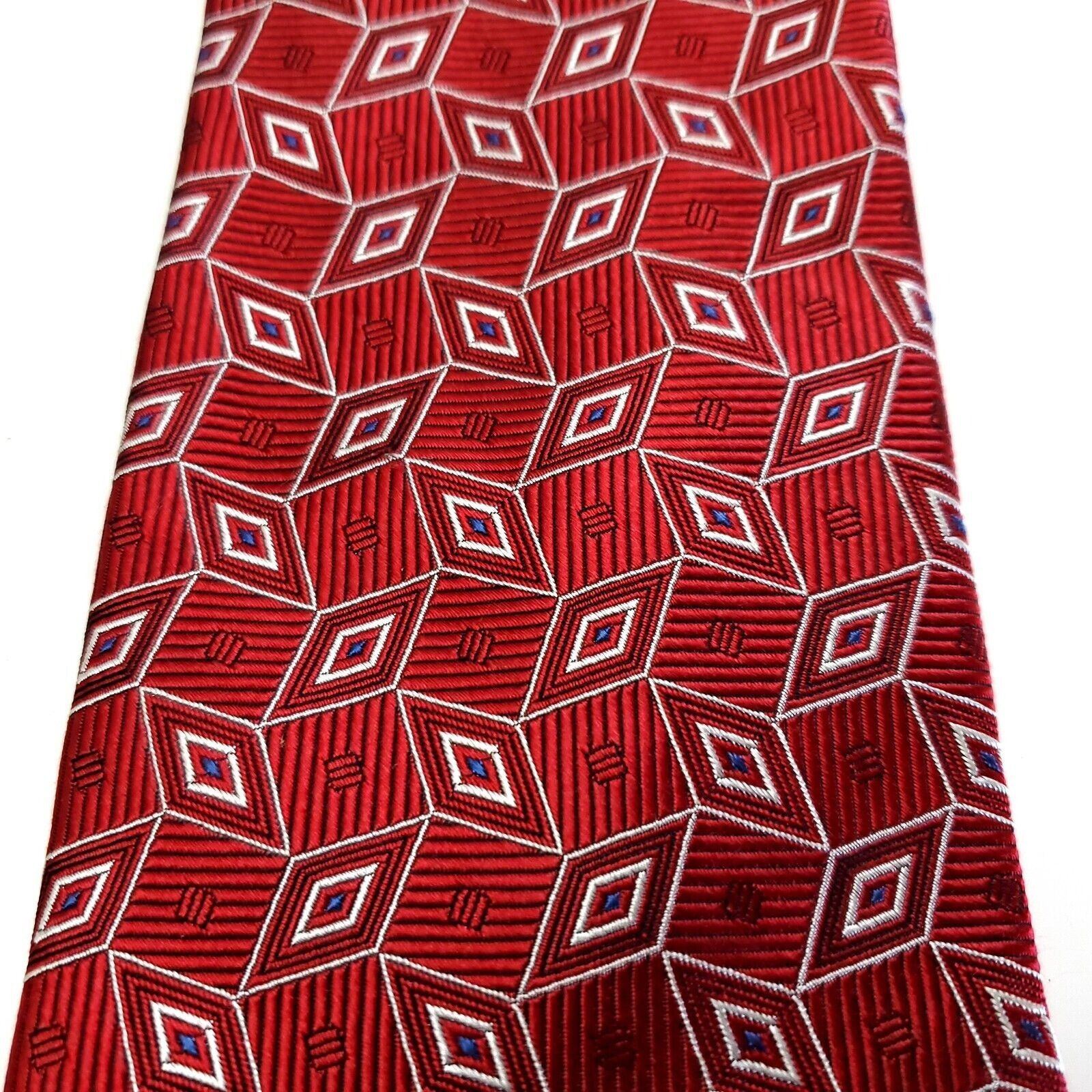 Jos. A. Bank Jos A Bank Red Woven Geometric Silk Tie Size ONE SIZE - 2 Thumbnail