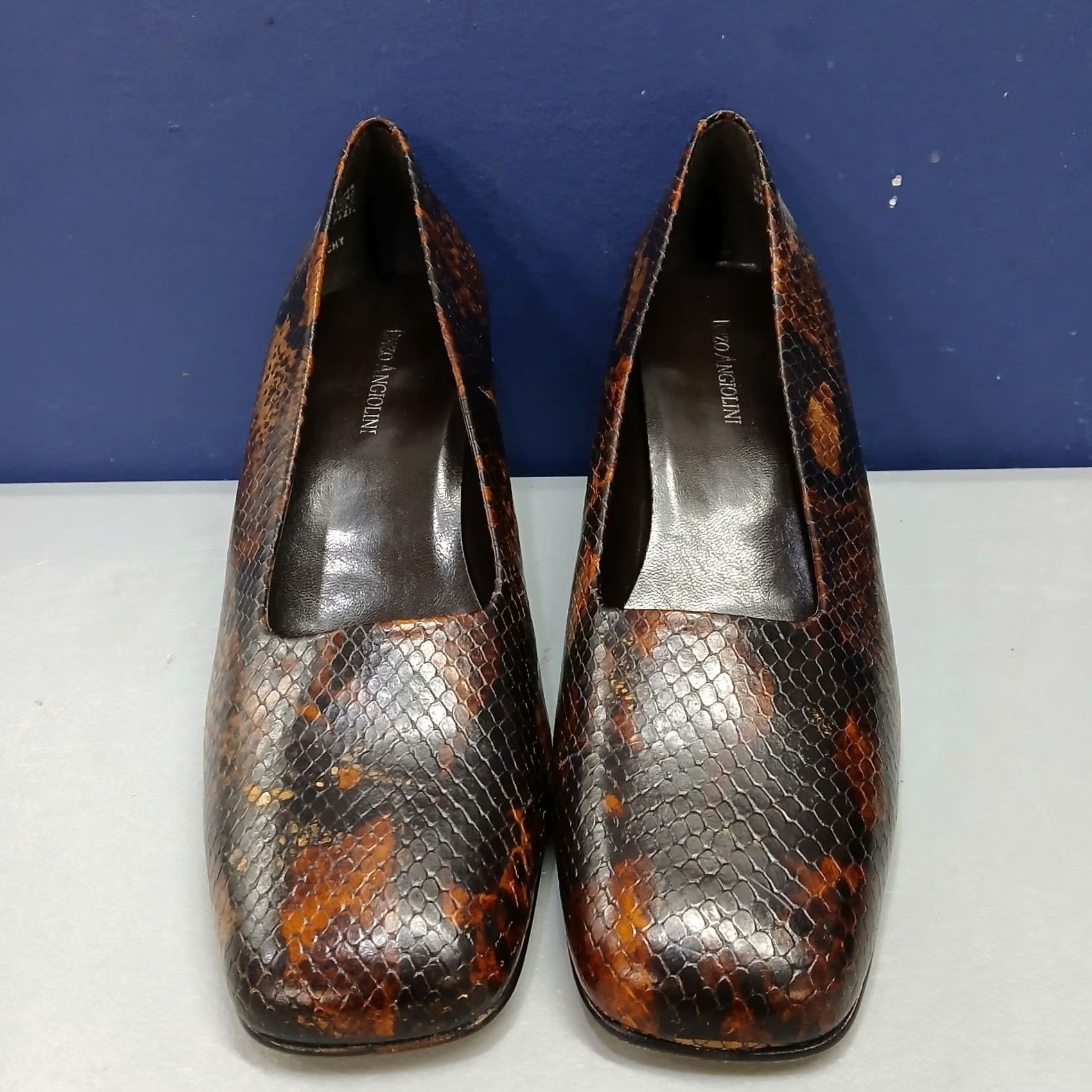 Kenzo VINTAGE Enzo Angiolini Pump Heels Women US 9.5M Brown Black Snakeskin Square Toe Size Womens 9.5 Shoes Size US 10 / IT 40 - 2 Thumbnail
