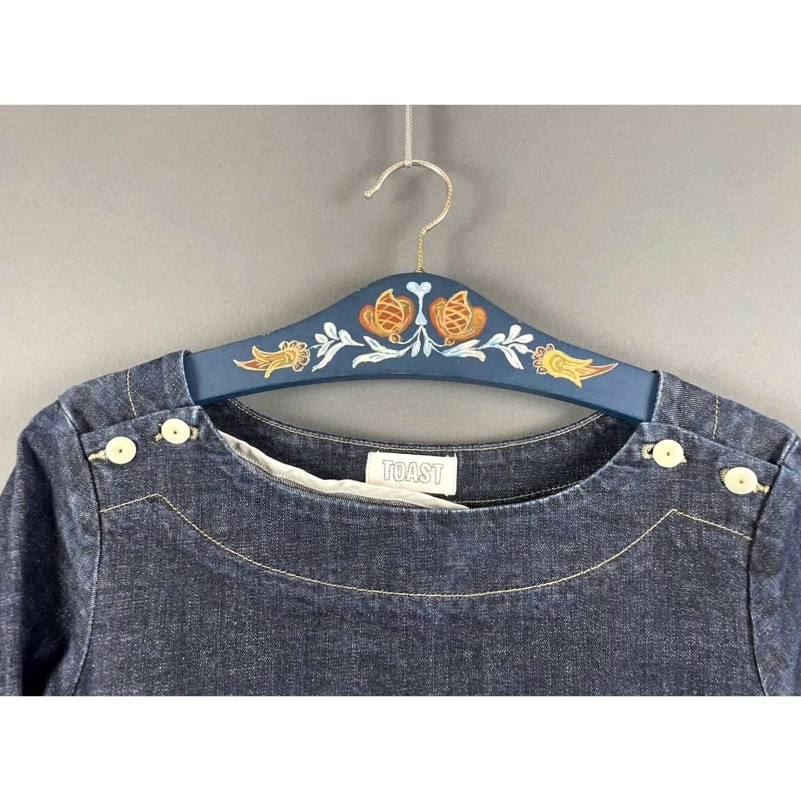 Vintage U.S. BUYERS: PLEASE NOTE Toast Womens Tunic Dress Size 12 Blue Denim Cotton Scoop Neck Long Sleeve Size XL / US 12-14 / IT 48-50 - 4 Thumbnail