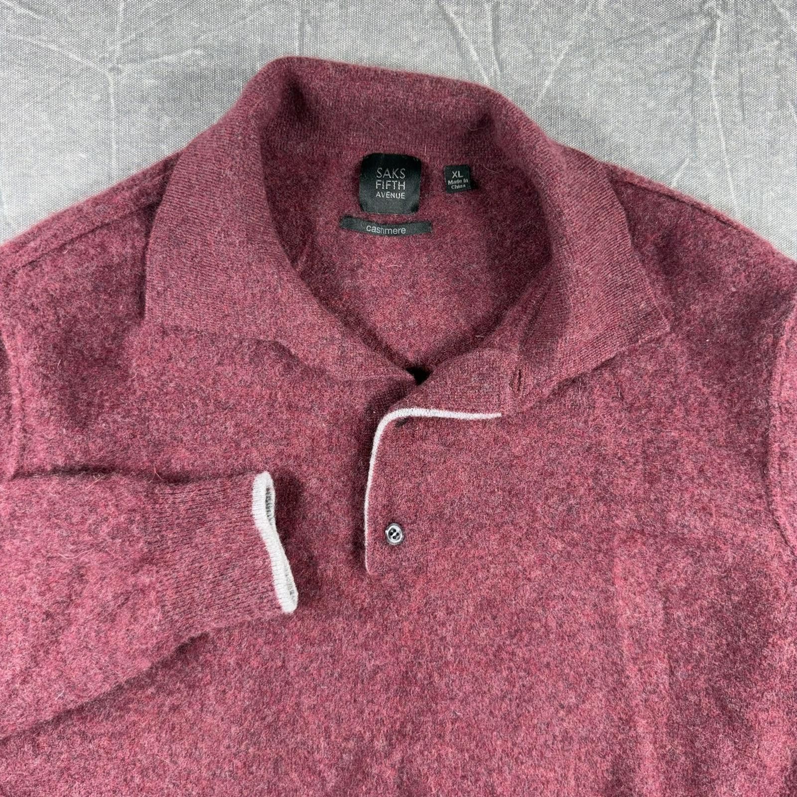 Saks Fifth Avenue Saks Fifth Avenue Sweater Men's XL Burgundy Cashmere Size US XL / EU 56 / 4 - 1 Thumbnail