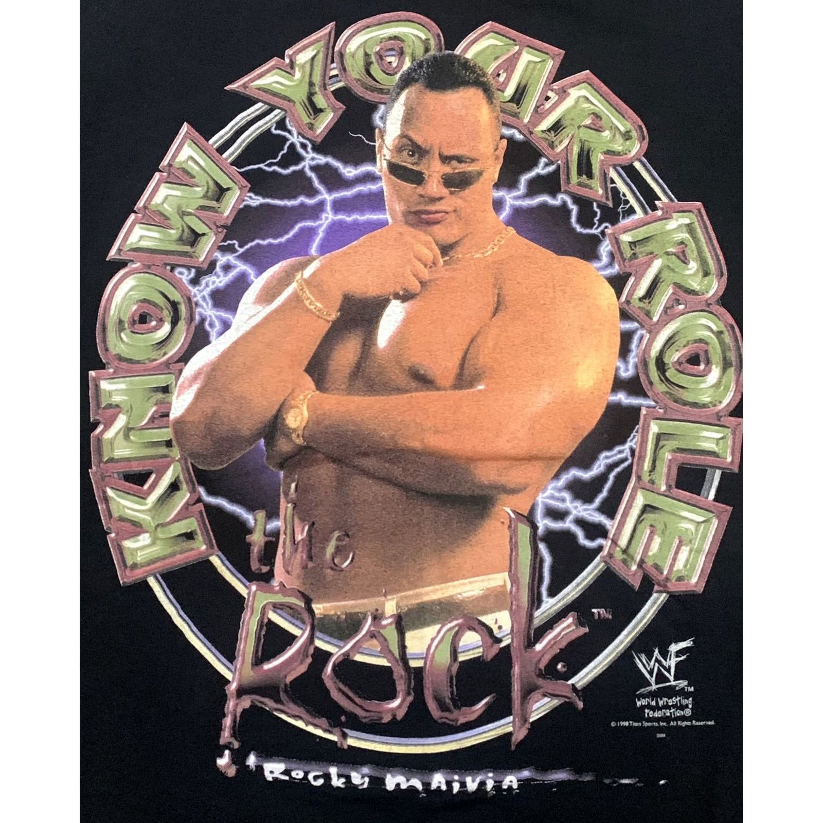 Vintage VINTAGE 1998 The Rock Shirt XL Titan Alstyle Mankind Stone Cold Undertaker WWF T-Shirt Men Crew Neck Short Sleeve Black Cotton Logo 90s Wrestling Size US XL / EU 56 / 4 - 3 Thumbnail
