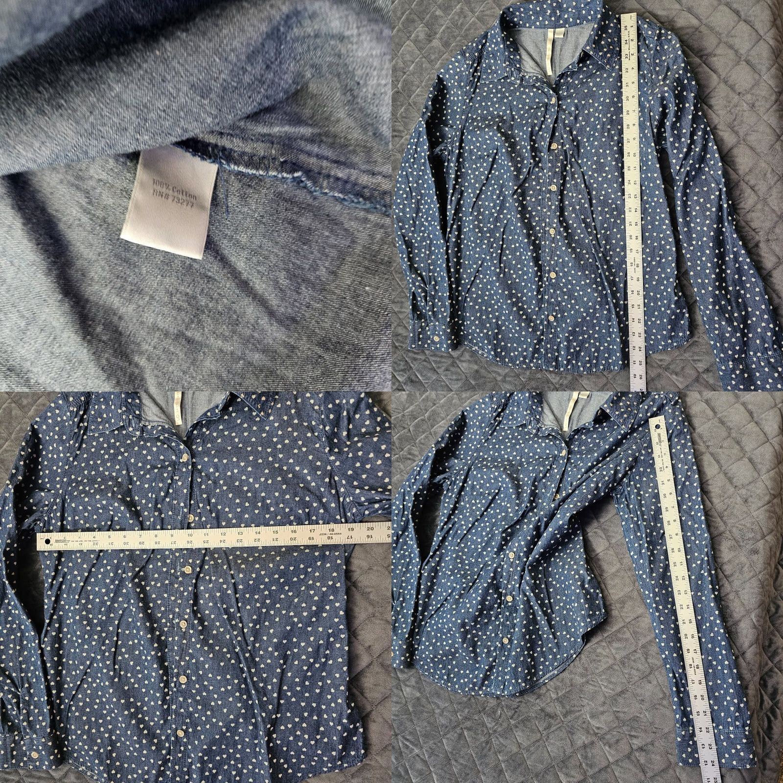 Vintage LC Lauren Conrad Large Button-Up Shirt Long Sleeve Blue Casual Heart Print Womens Size L / US 10 / IT 46 - 8 Thumbnail