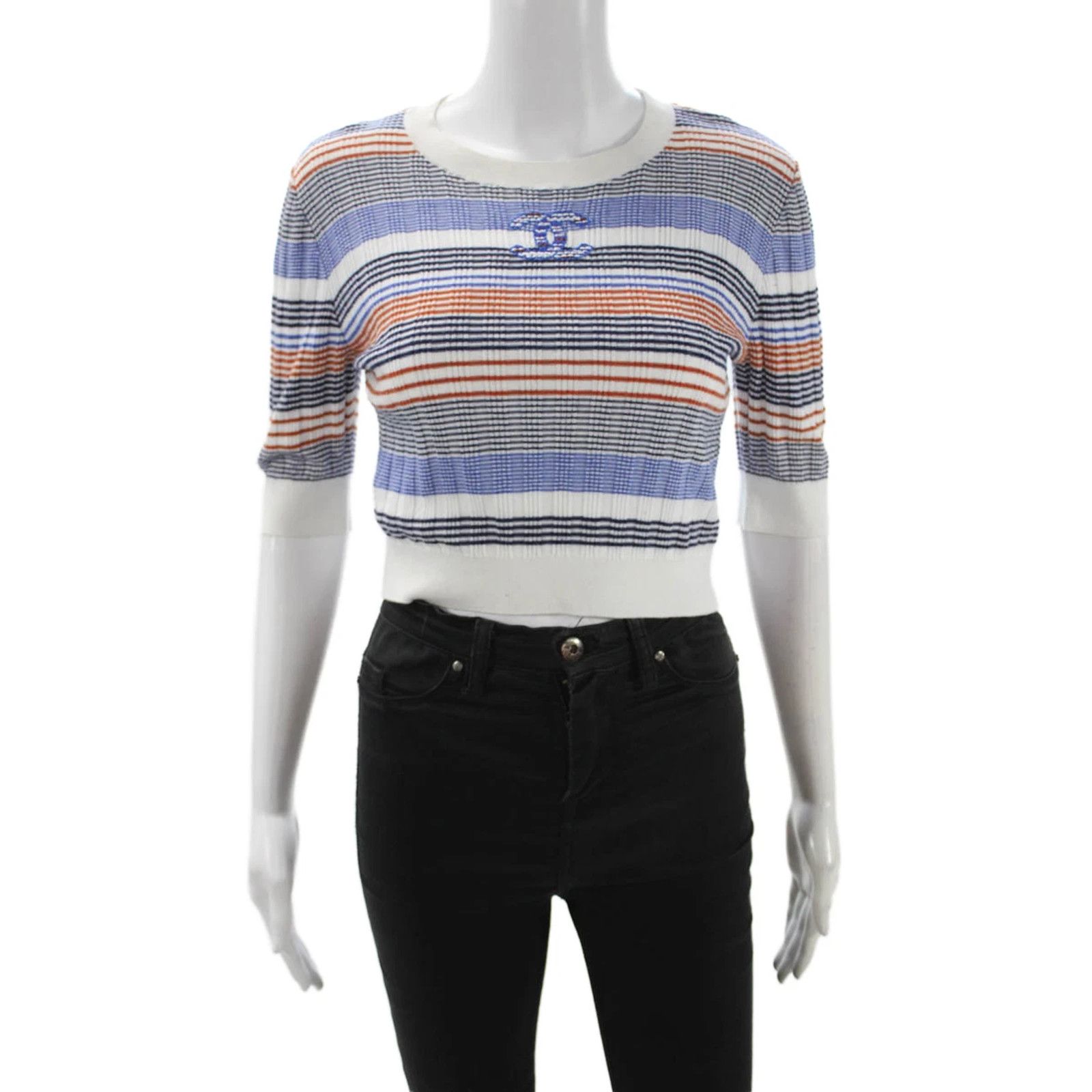 Chanel Chanel 21C Blue White Orange Striped CC Logo Top Pullover 38 Size XS / US 0-2 / IT 36-38 - 7 Thumbnail