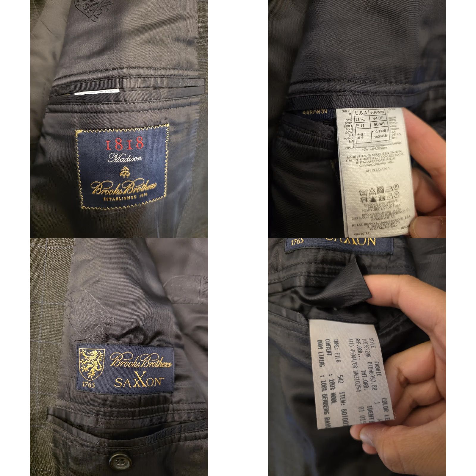 Brooks Brothers Brooks Brothers Madison Suit Mens 44 Gray Plaid 2 Piece Jacket Pants Italy Wool 39x29 Regular Notch Lapel Four-Button Cuffed Size 44R - 8 Thumbnail