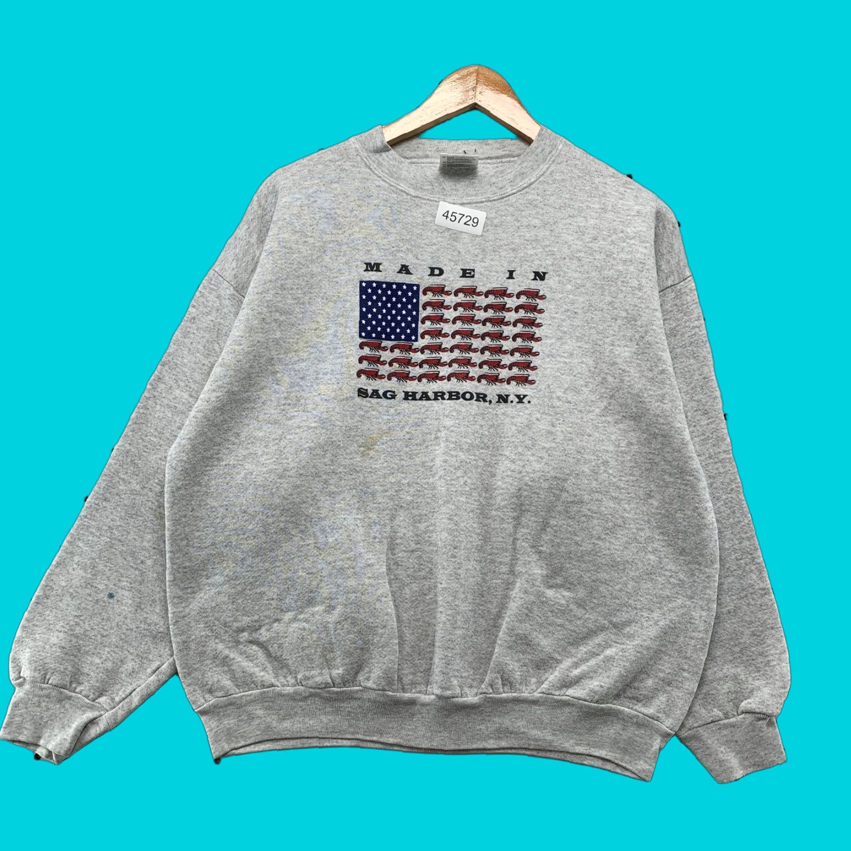Tultex VINTAGE Sag Harbor NY Lobster Sweatshirt Mens Large Gray USA Flag Fleece Tultex Size US L / EU 52-54 / 3 - 1 Thumbnail