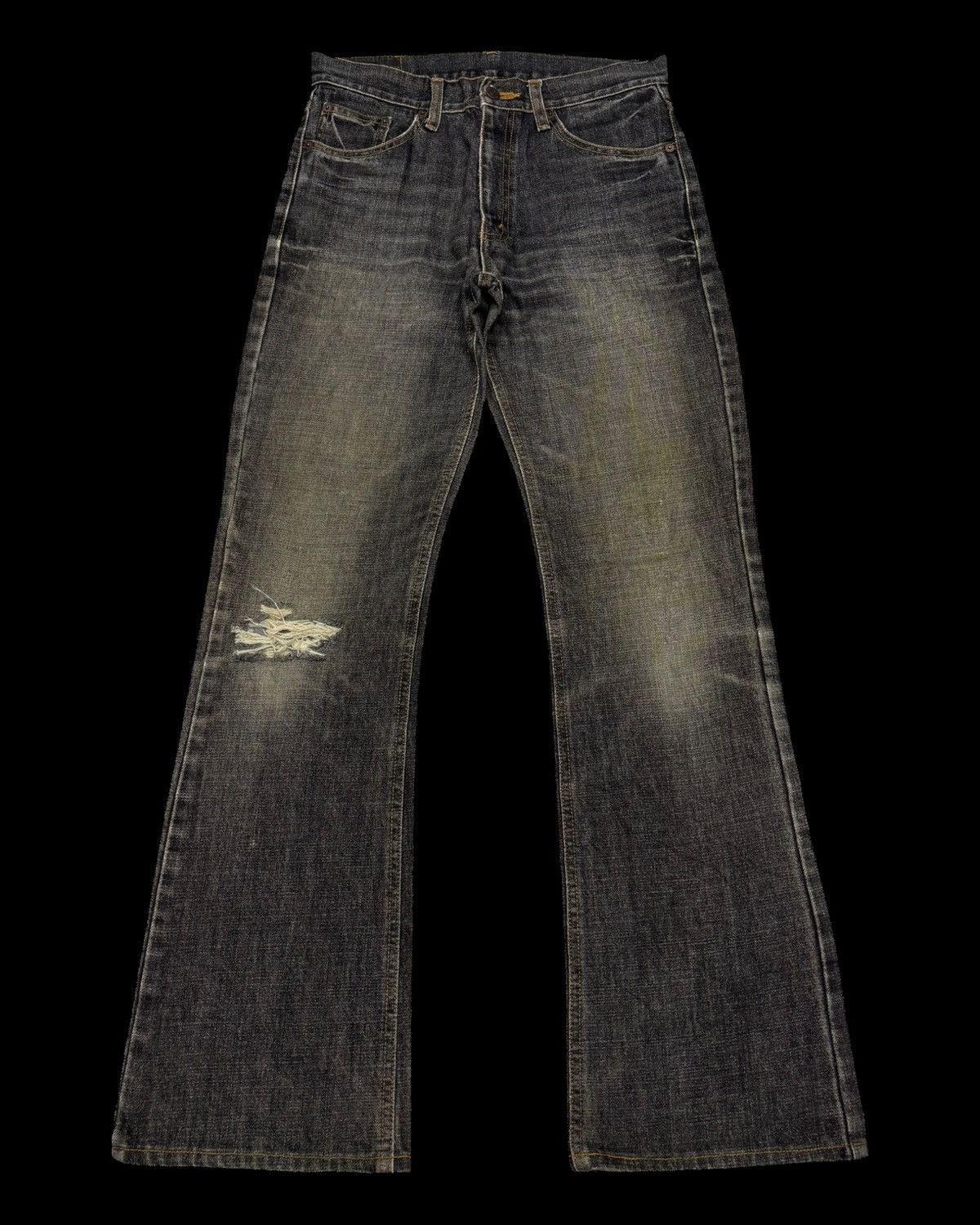 If Six Was Nine 💥FLARE JEANS 80s Style Muddy Bobson Bootcut Distress Denim Size US 29 - 1 Thumbnail