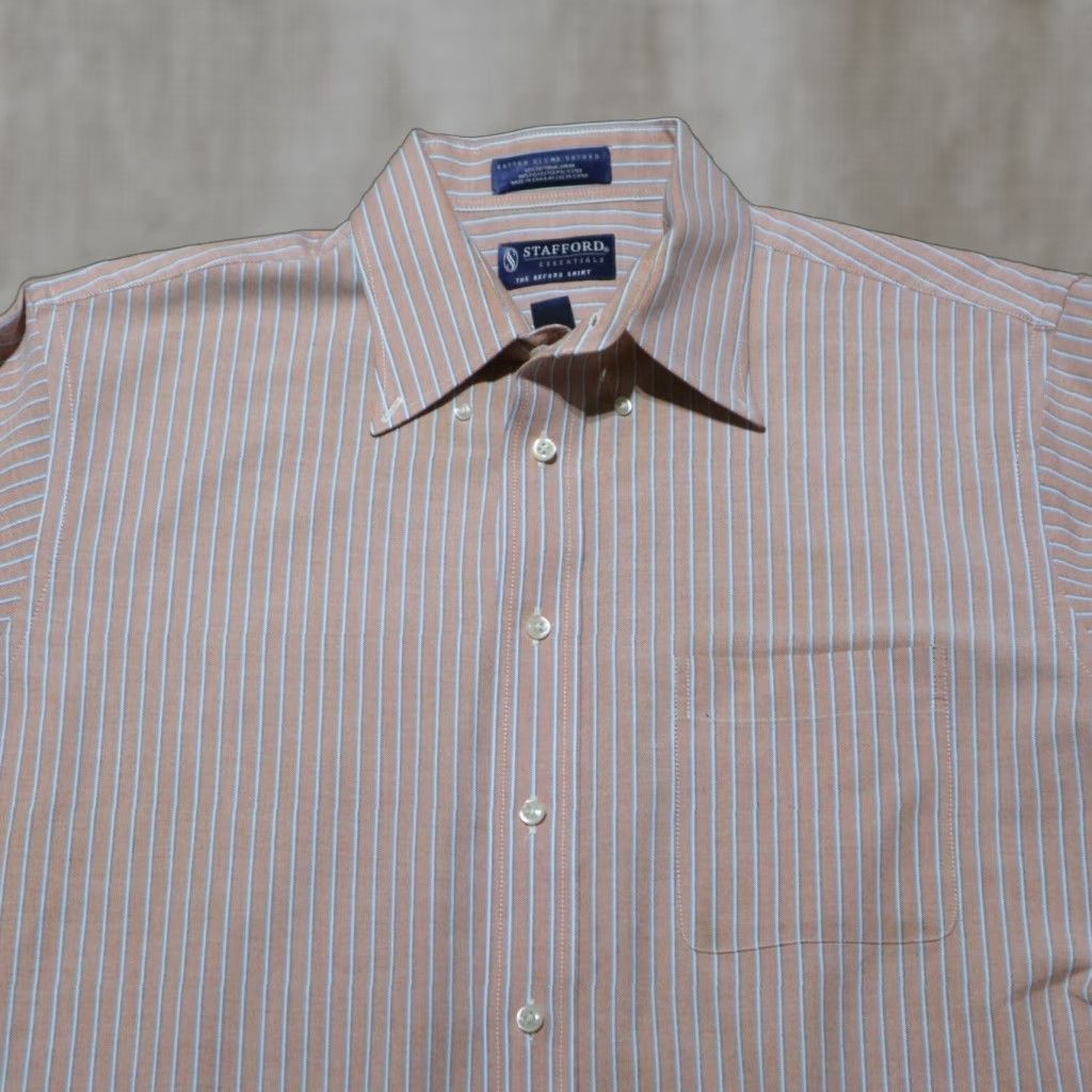 Stafford Stafford Shirt Button-Down Long Sleeve Mens Size 16.5 32/33 Orange White Striped Multicolor Size US L / EU 52-54 / 3 - 1 Thumbnail