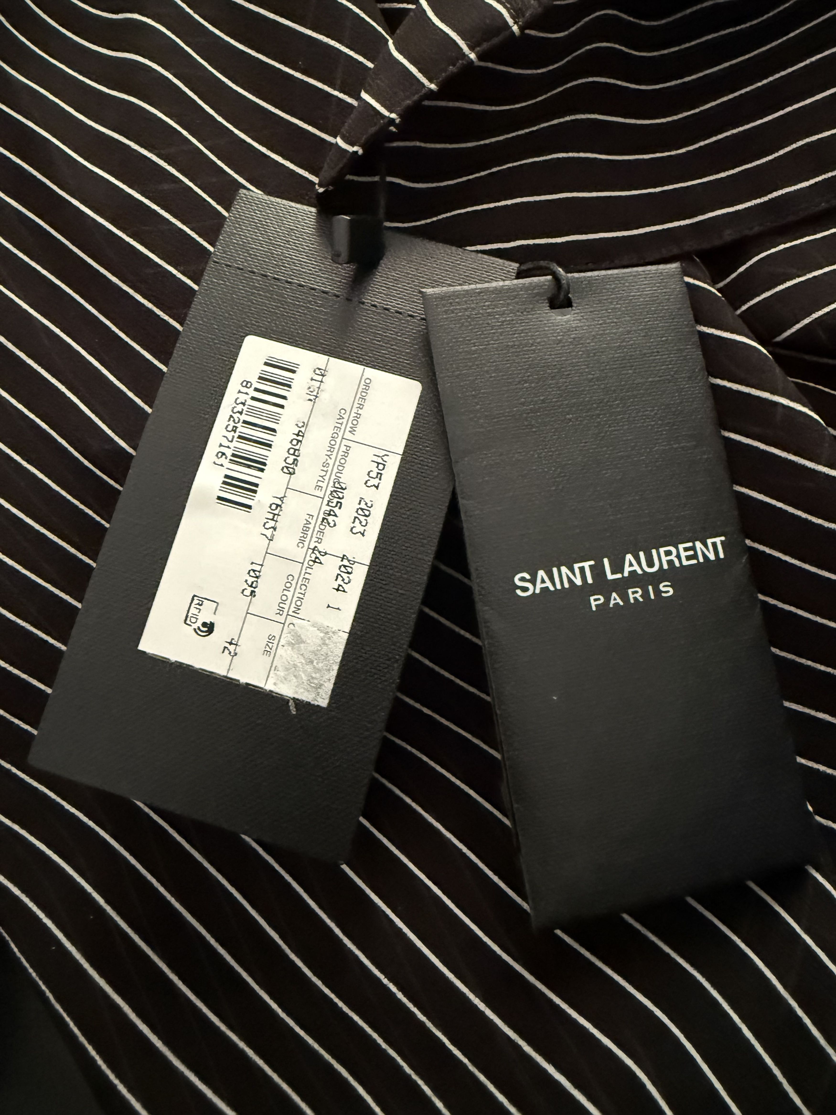 Saint Laurent Paris Black Pinstriped Silk Shirt Size US L / EU 52-54 / 3 - 23 Thumbnail