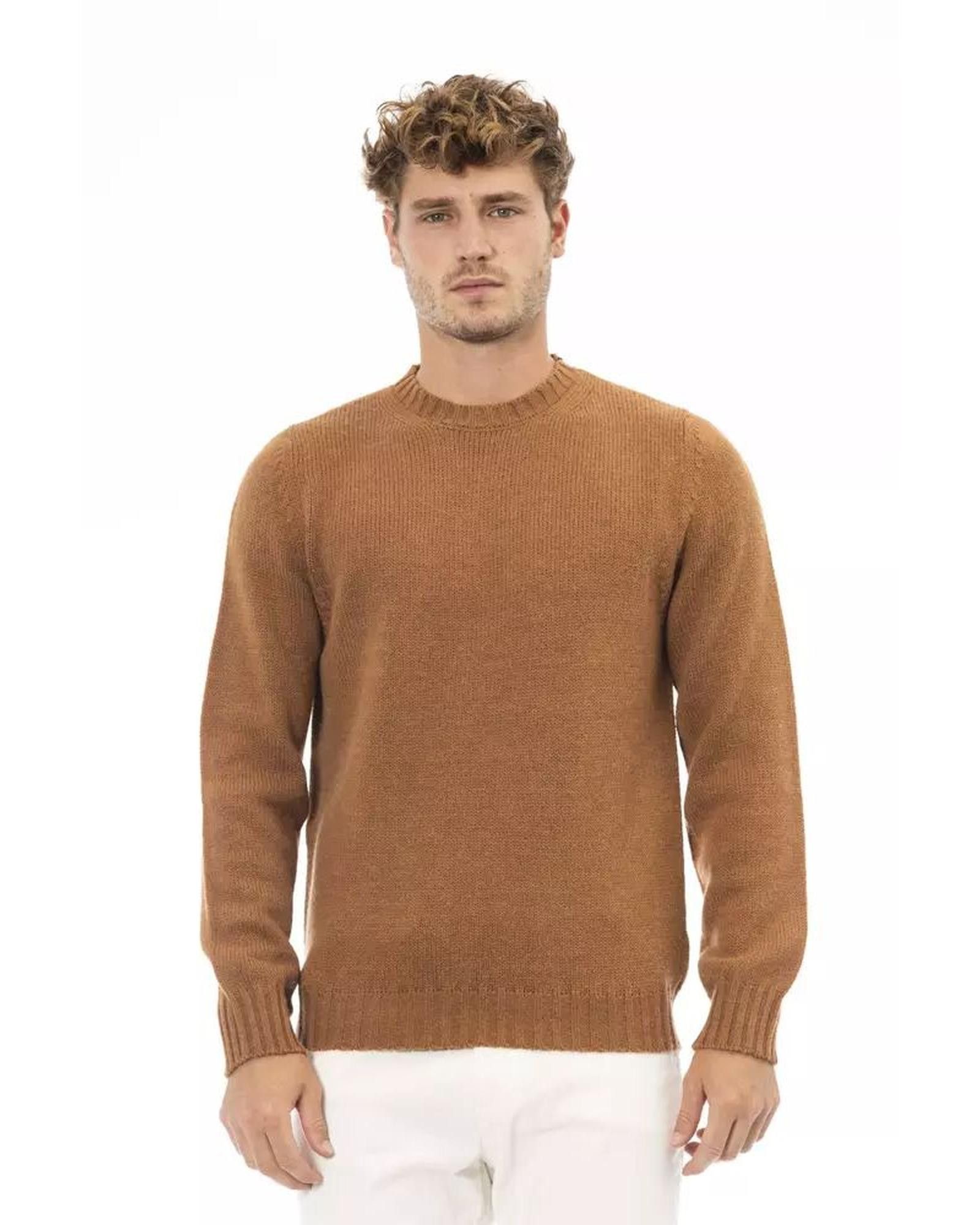 image of Alpha Studio Alpaca Leather Crewneck Sweater in Beige, Men's (Size 2XL)