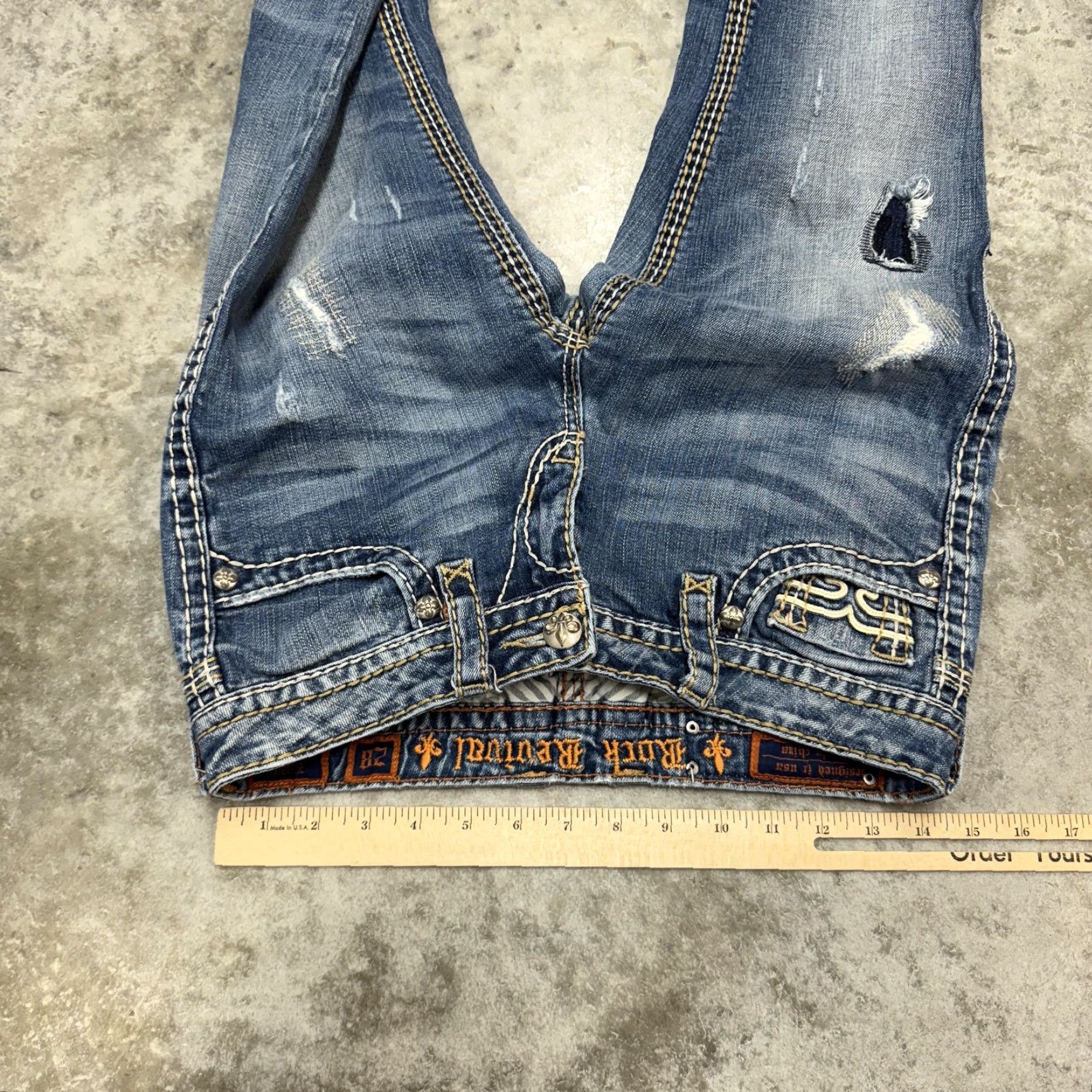 Vintage Rock Revival Jeans Womens Bootcut Blue 28 Distressed Mid Rise Denim Slim Embroidered Logo Pockets Button Inseam 33 Zip Vintage No Size 28" / US 6 / IT 42 - 7 Thumbnail