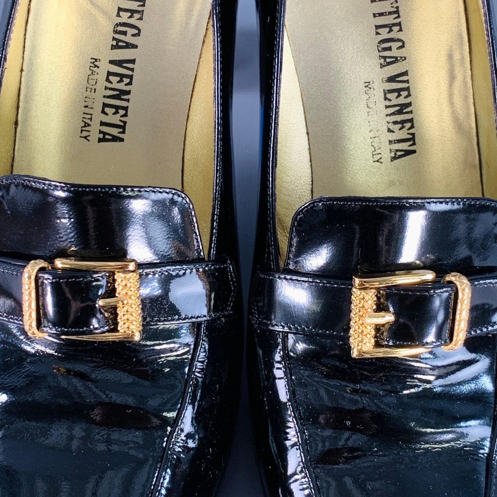Bottega Veneta BOTTEGA VENETA Size 9 Black Gold Patent Leather Buckle Pumps Size US 9 / IT 39 - 5 Thumbnail