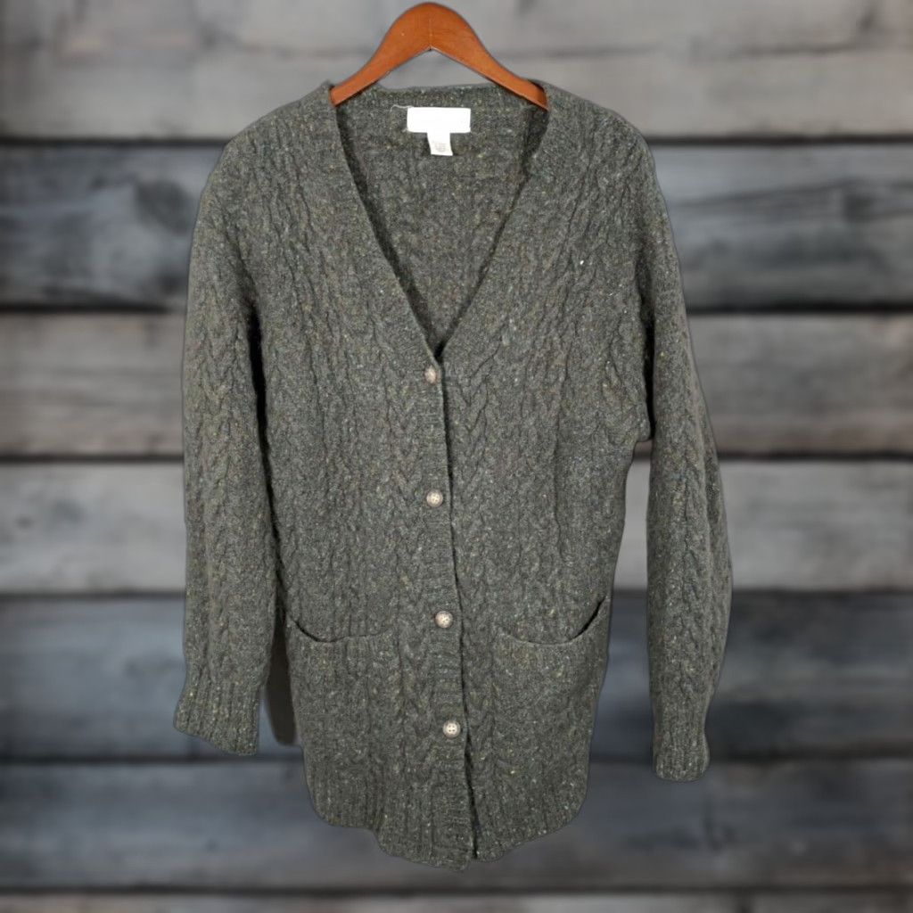 Jones New York VINTAGE Jones New York Cardigan Sweater Women Large Olive Green Wool Mohair Elongated Cable Knit V-Neck Button Front 90s Preppy Heavyweight Casual Size L / US 10 / IT 46 - 1 Thumbnail