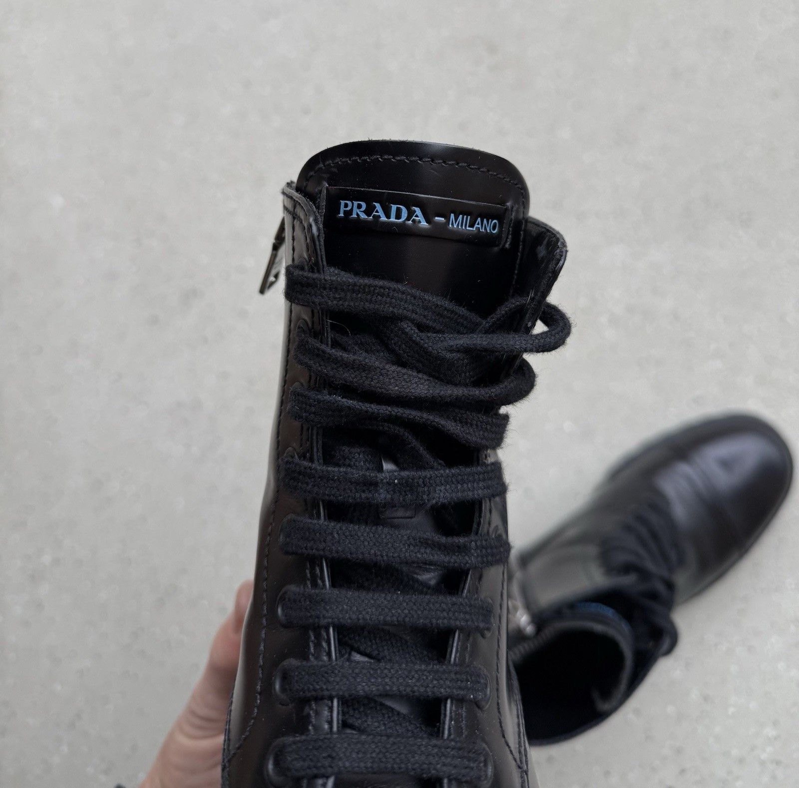 Prada DDP Prada Spazzolato Womens Combat Ankle Boots Black Size 36 Size US 6 / IT 36 - 10 Thumbnail
