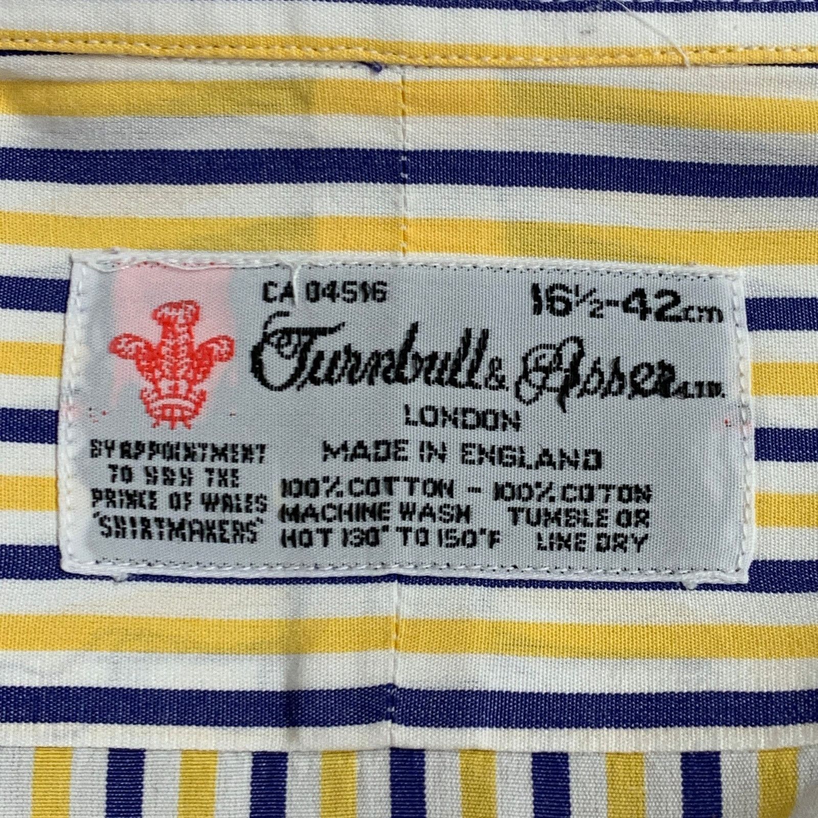 Turnbull & Asser White Navy Yellow Stripe Cotton French Cuff Long Sleeve Size US L / EU 52-54 / 3 - 6 Thumbnail