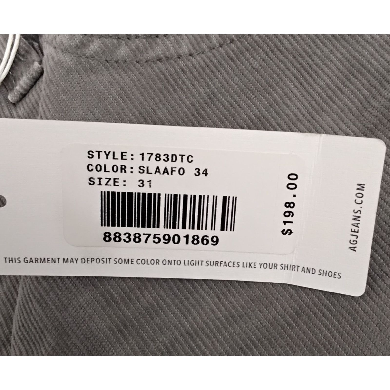 AG Adriano Goldschmied AG Adriano Goldschmied Cords The Tellis Men's 31x34 Gray NWT Size US 31 - 8 Thumbnail