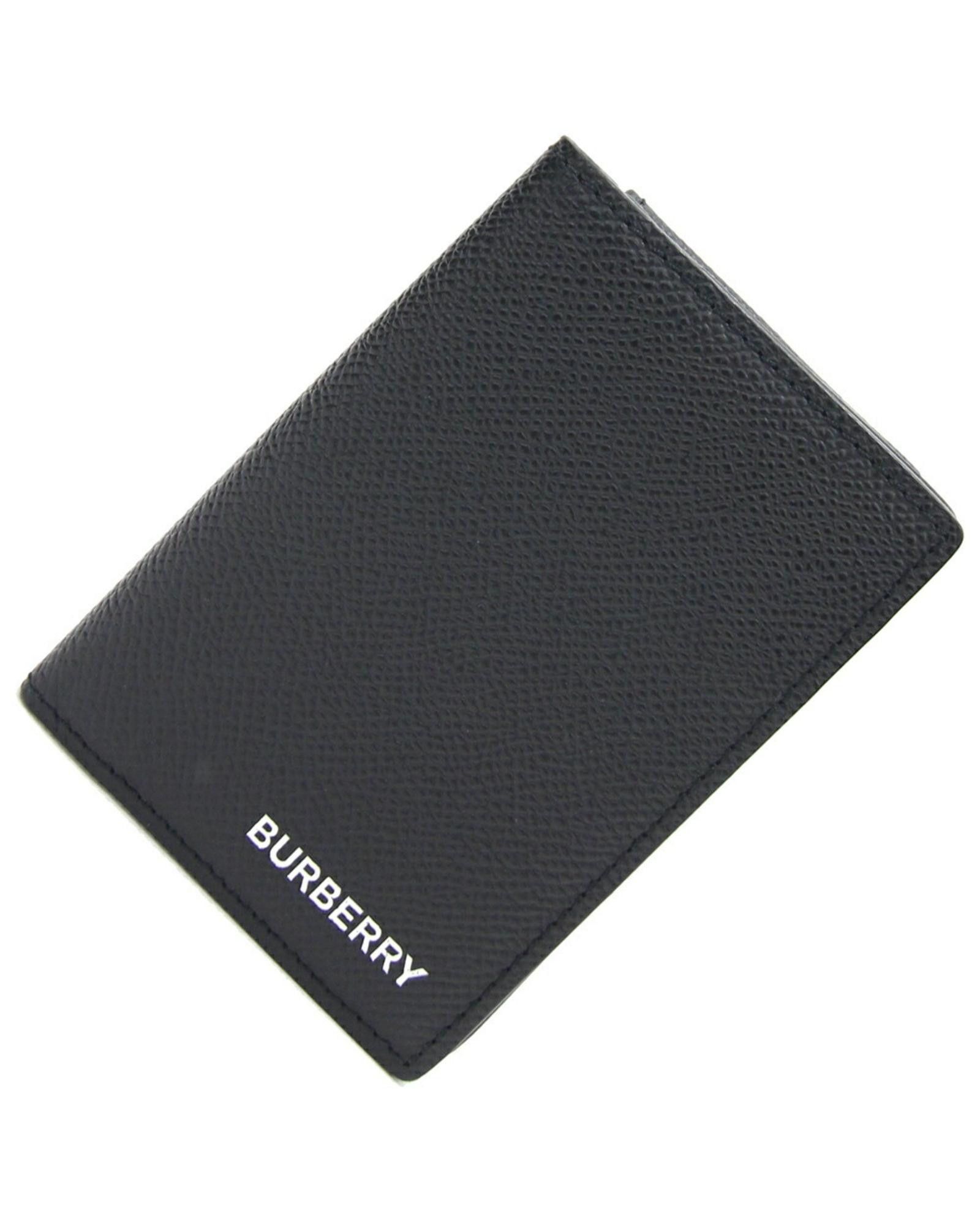 image of Burberry Refined Leather Business Card Case in Black, Men's