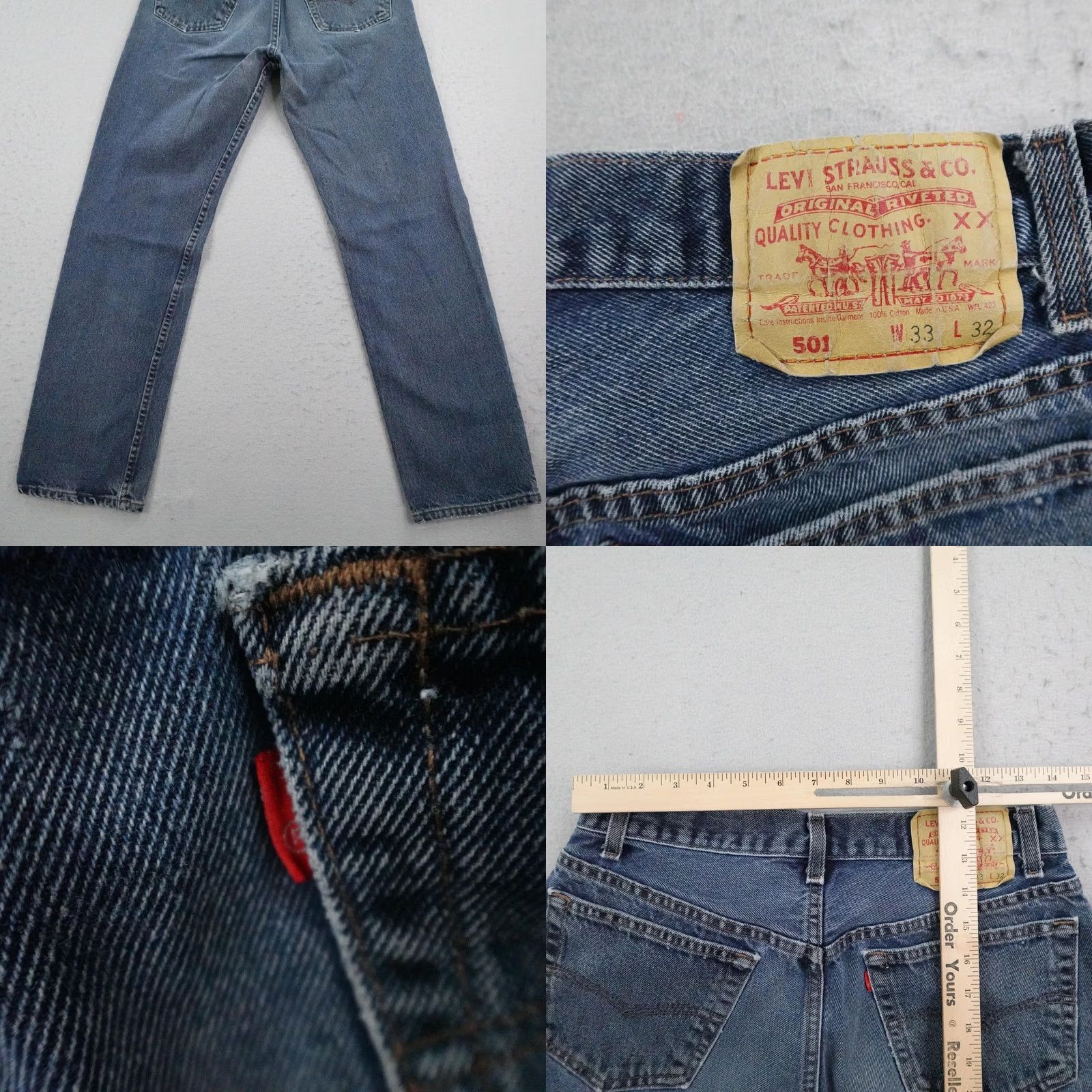 Levi's VINTAGE Levis Jeans Mens 33 Blue Denim 501 Button Fly Straight Leg 90s USA Size US 33 - 8 Thumbnail