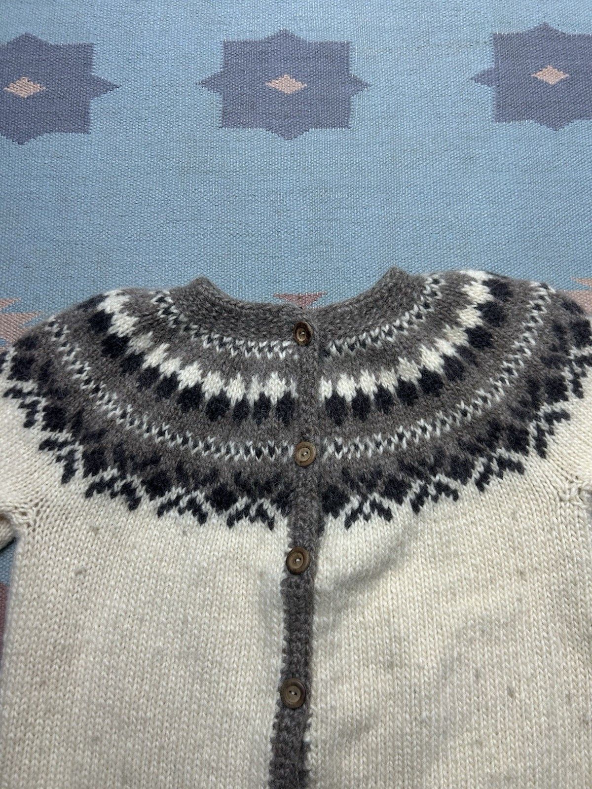 Vintage Vtg hand knit wool sweater cardigan fair isle Nordic L? Size L / US 10 / IT 46 - 4 Thumbnail