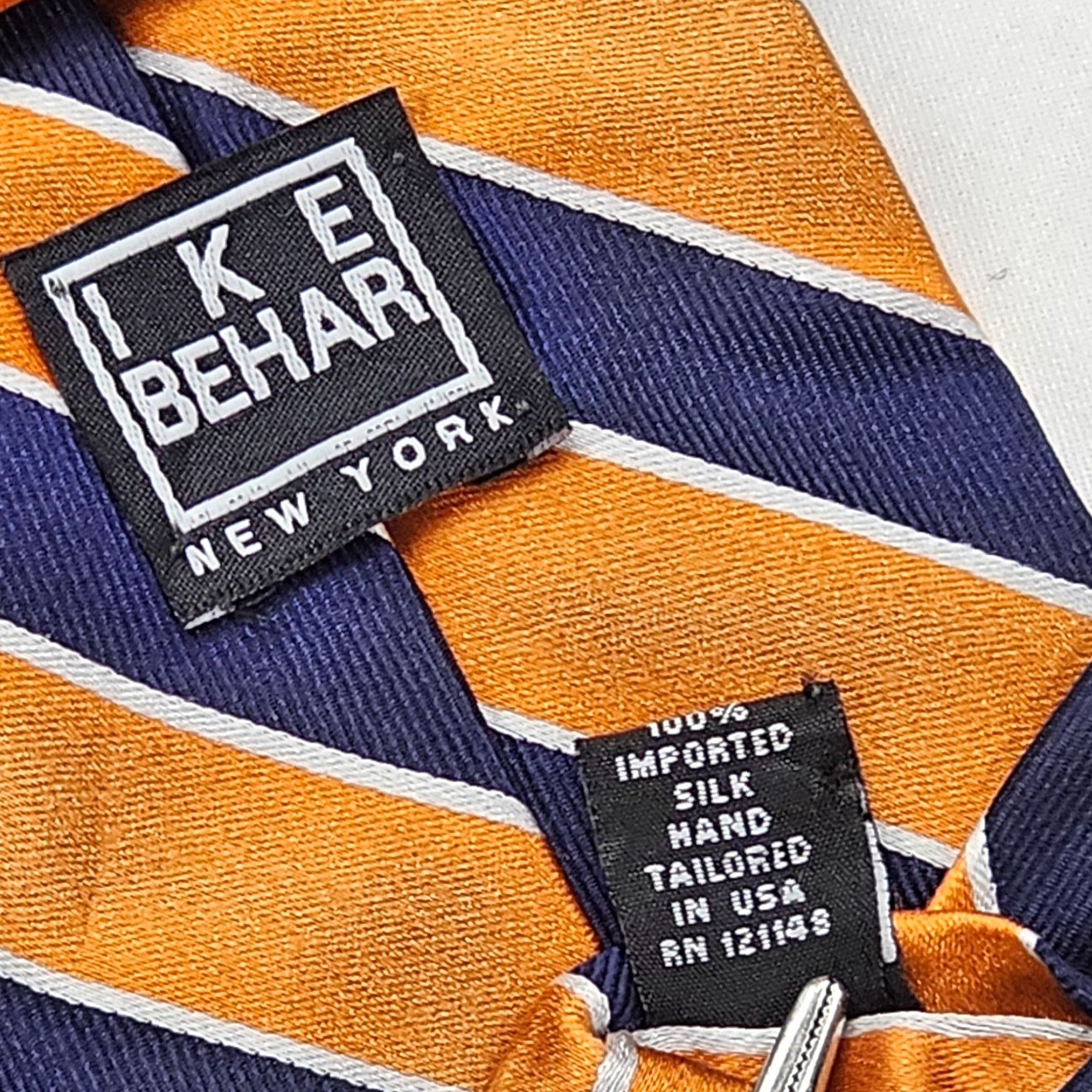 Ike Behar IKE BEHAR Necktie Mens Blue Orange Striped Classic Silk Tie 58.5" X 3.5" Designer Office Handmade USA Mens Size ONE SIZE - 7 Thumbnail